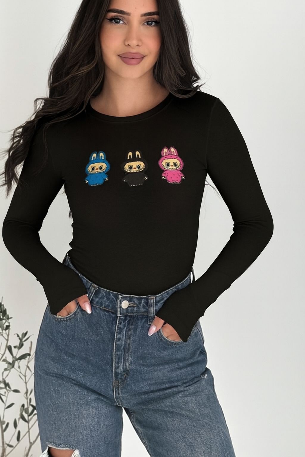Labubu Baskılı Modal Kumaş Bady