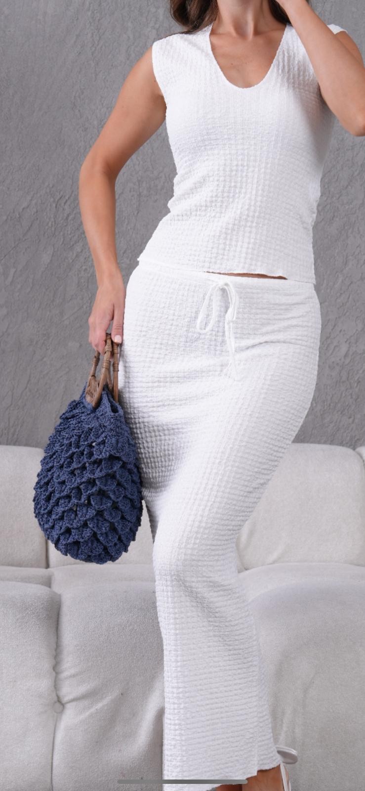 TİMSAH SIRTI MODEL LACİVERT HASIR ÇANTA