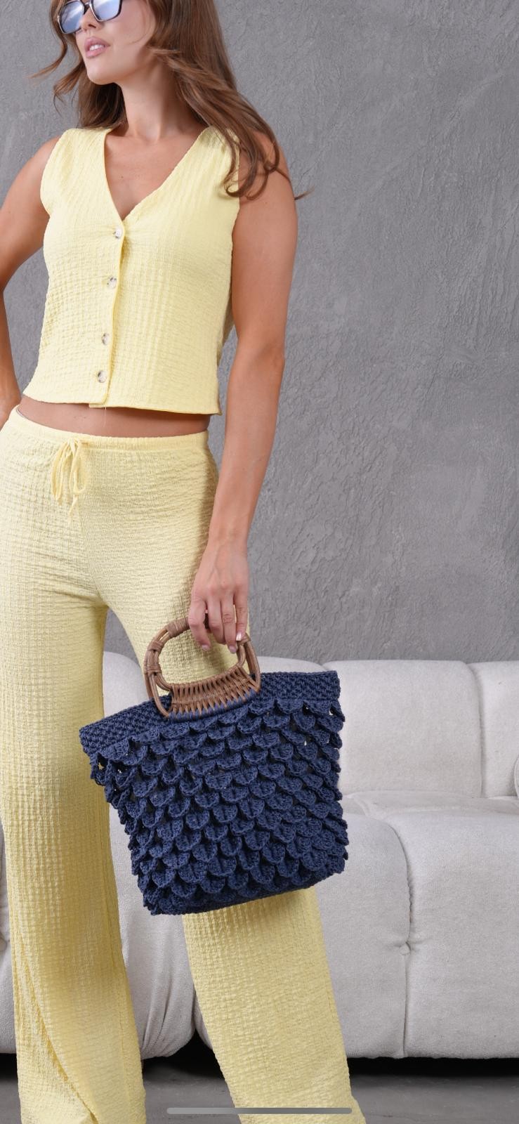 TİMSAH SIRTI MODEL LACİVERT HASIR ÇANTA