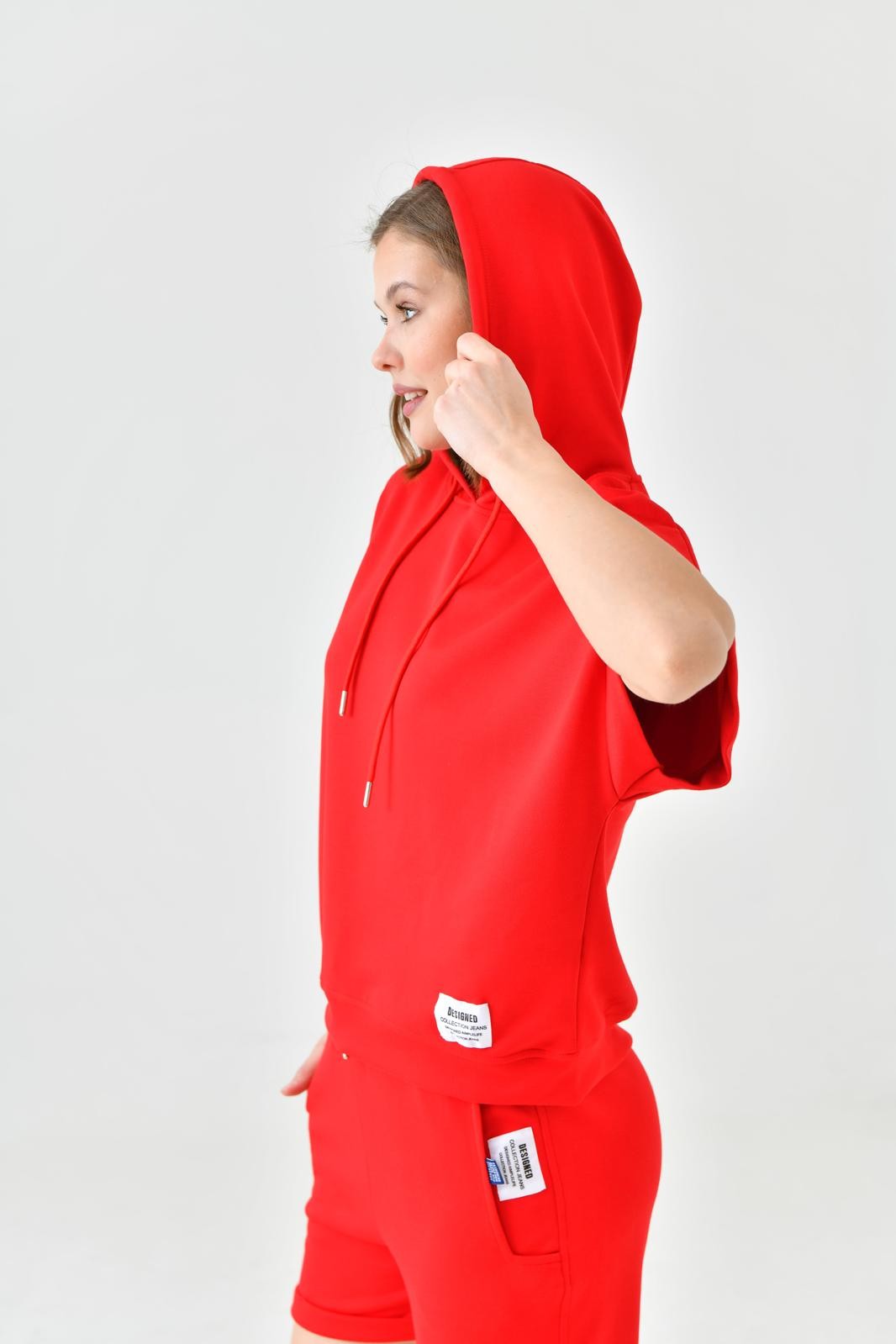 Modal Kumaş Kapşonlu Kısa Kol Tshirt ve Şort Takım