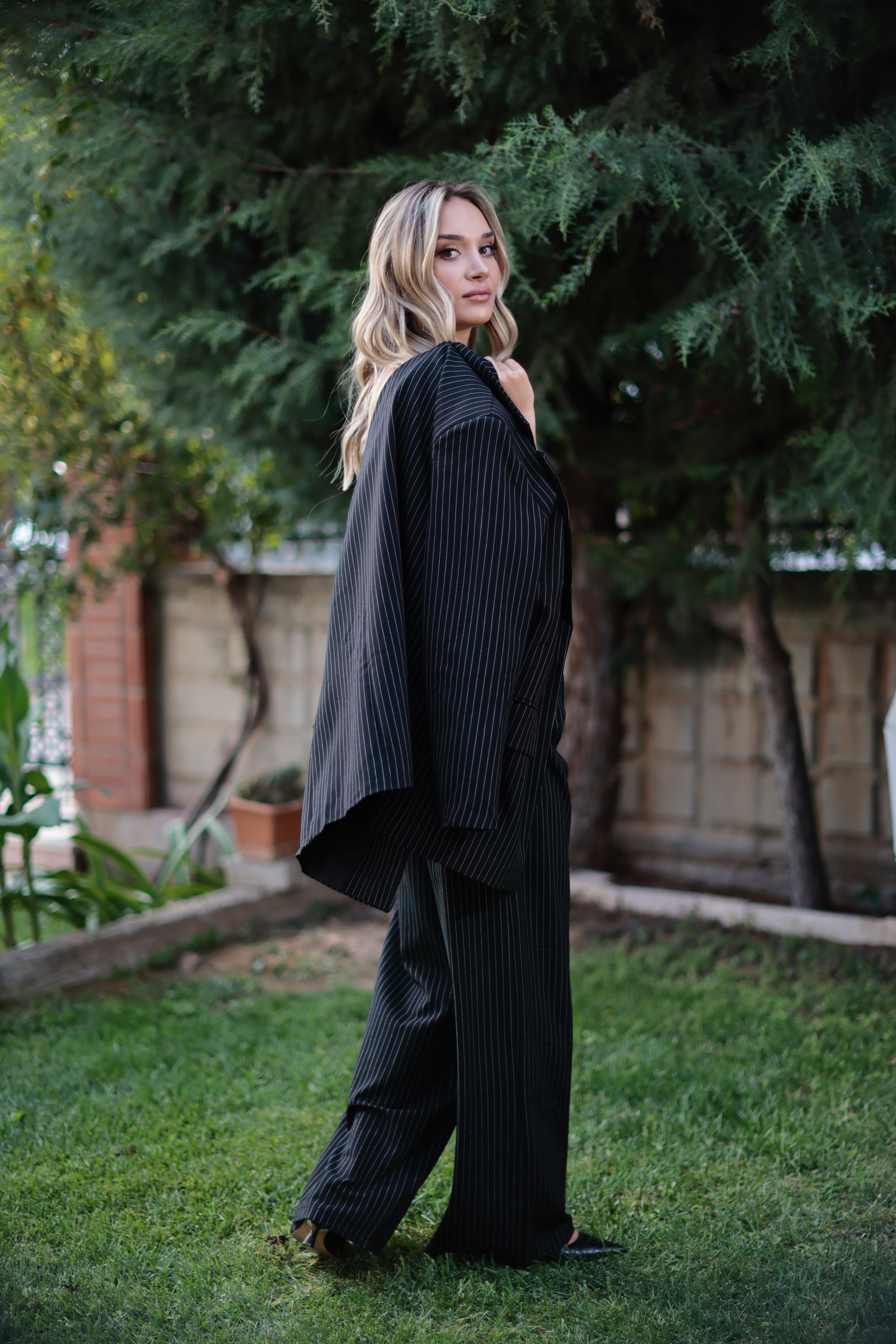 3lü çizgili blazer takım