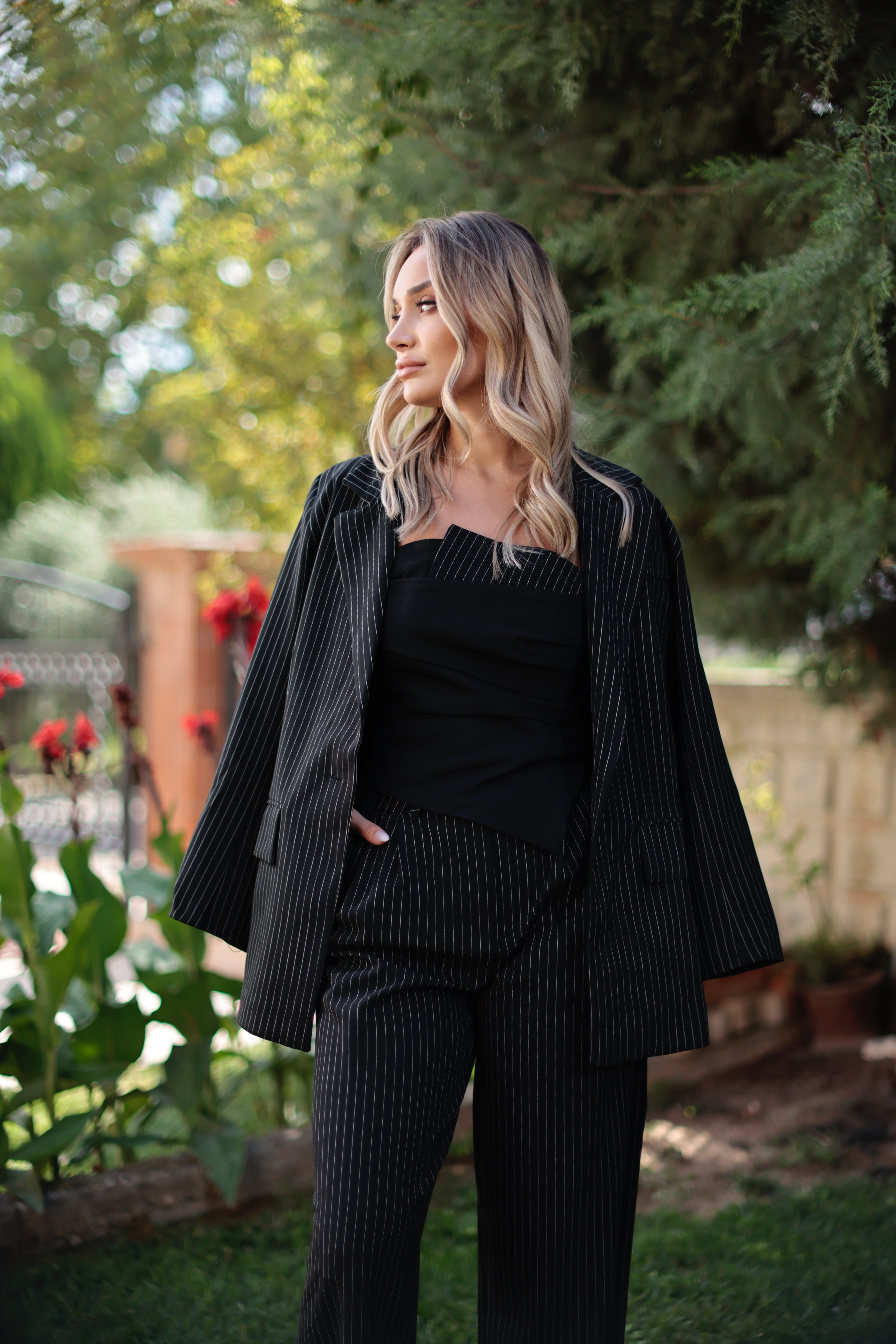 3lü çizgili blazer takım