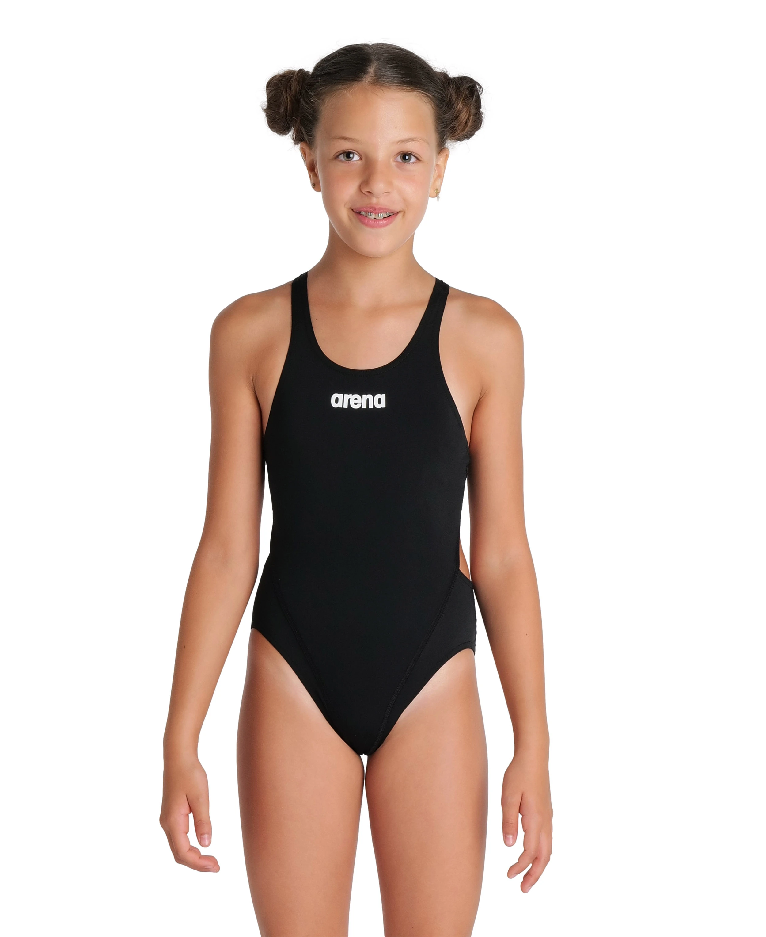 Arena Girl's Team Swimsuit Tech Solid Kız Çocuk Yüzücü Mayo - Siyah