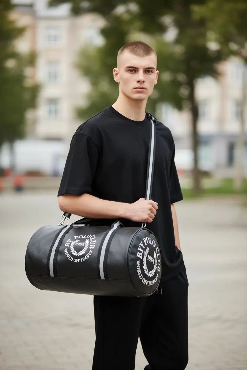 MOX Bags Unisex Vegan Siyah Deri Renk Silindir Sporcu Çantası