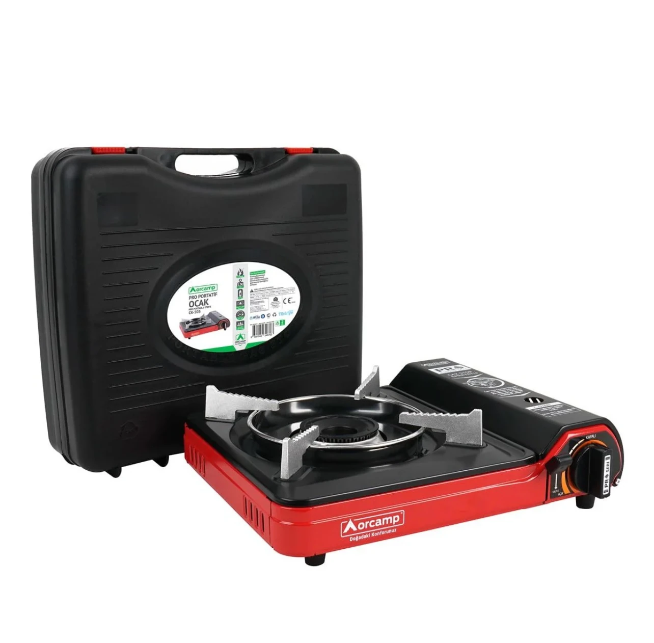 Orcamp Tekli Portatif Ocak Gaz Stop Emniyetli Kırmızı
