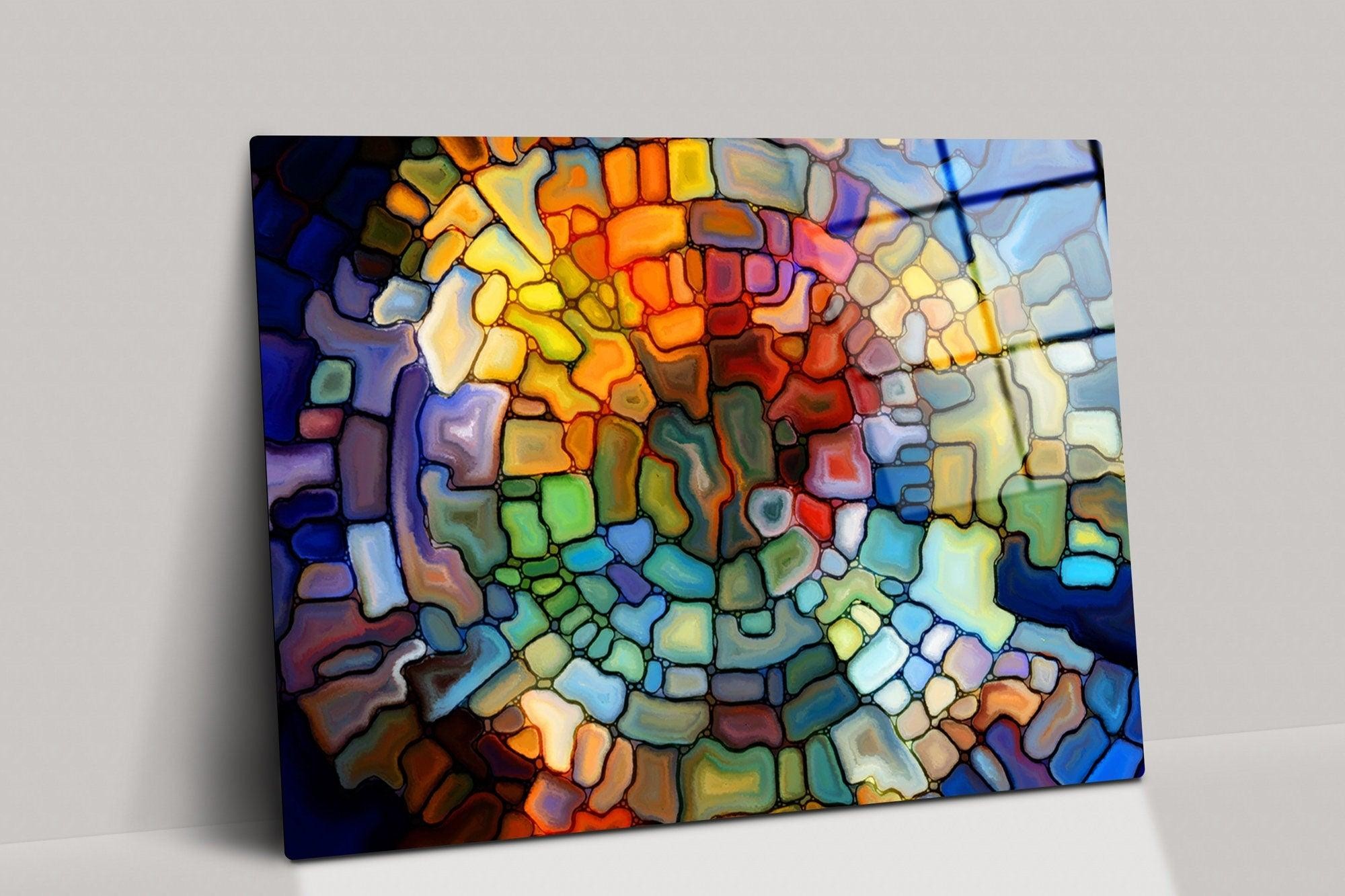 Gökkuşağı Vitray Soyut Cam Tablo