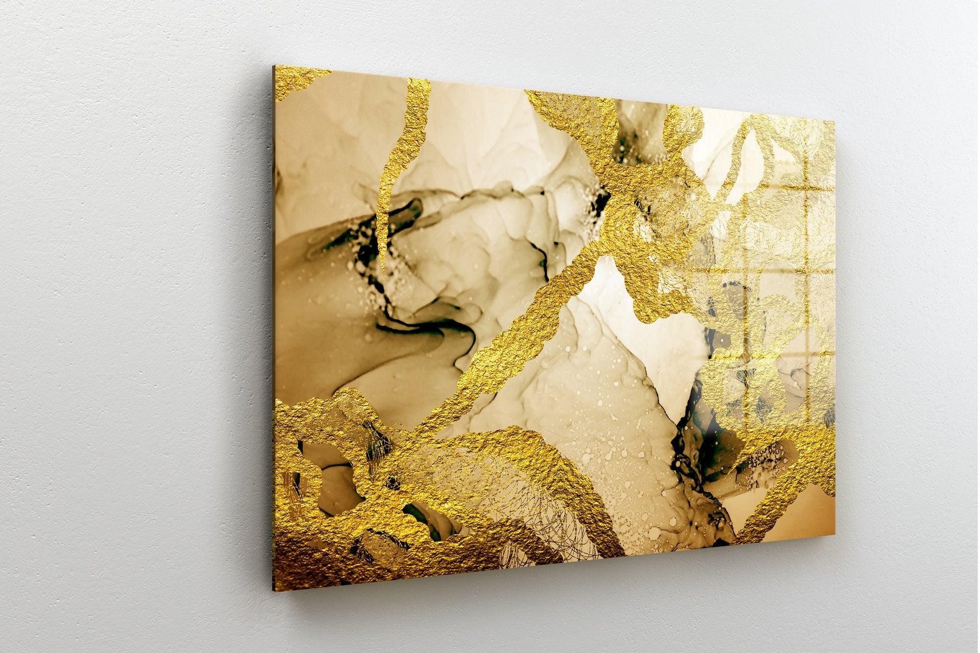 Altın Mermer Duvar Sanatı Cam Tablo