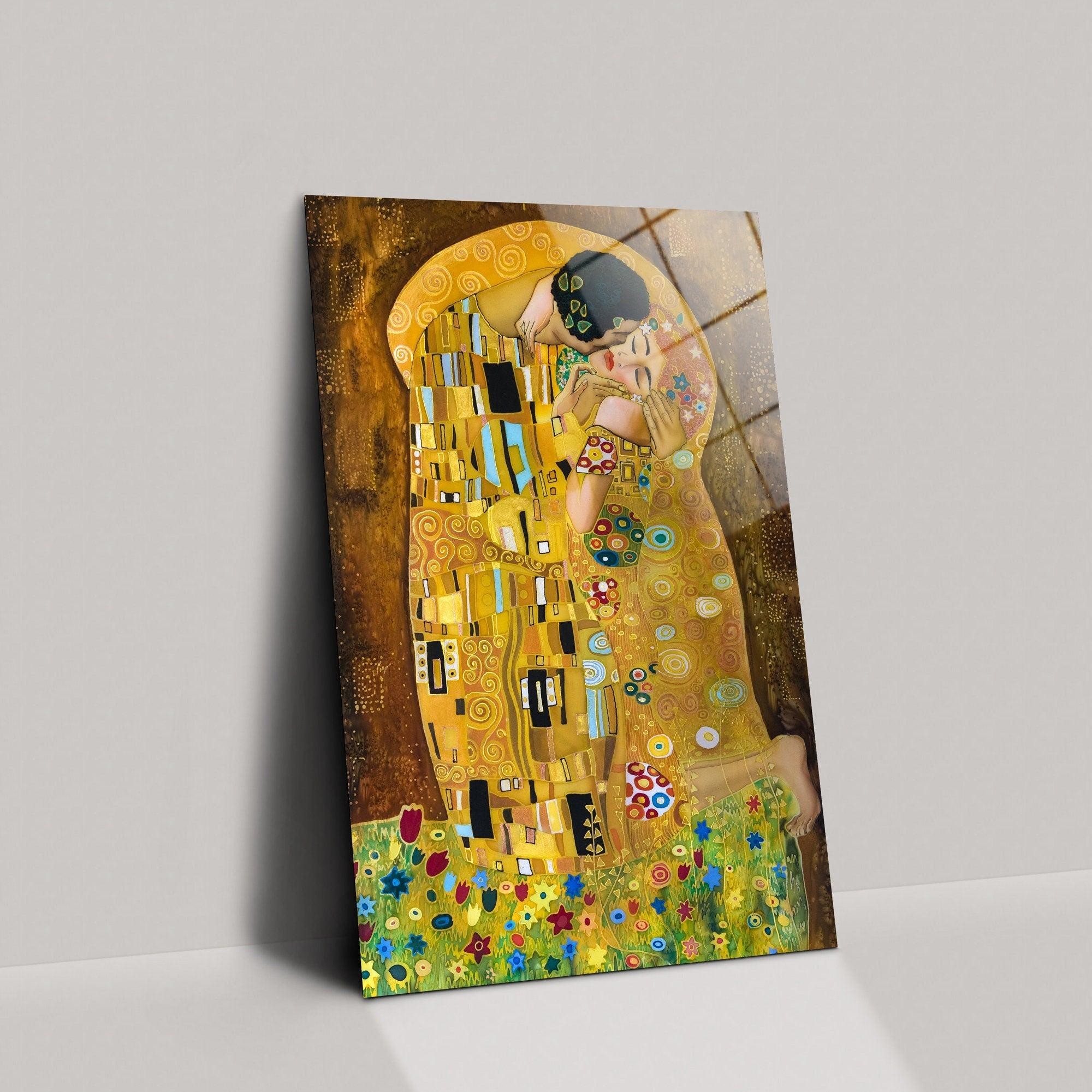 Gustav Klimt Öpüşen Çift Cam Tablo