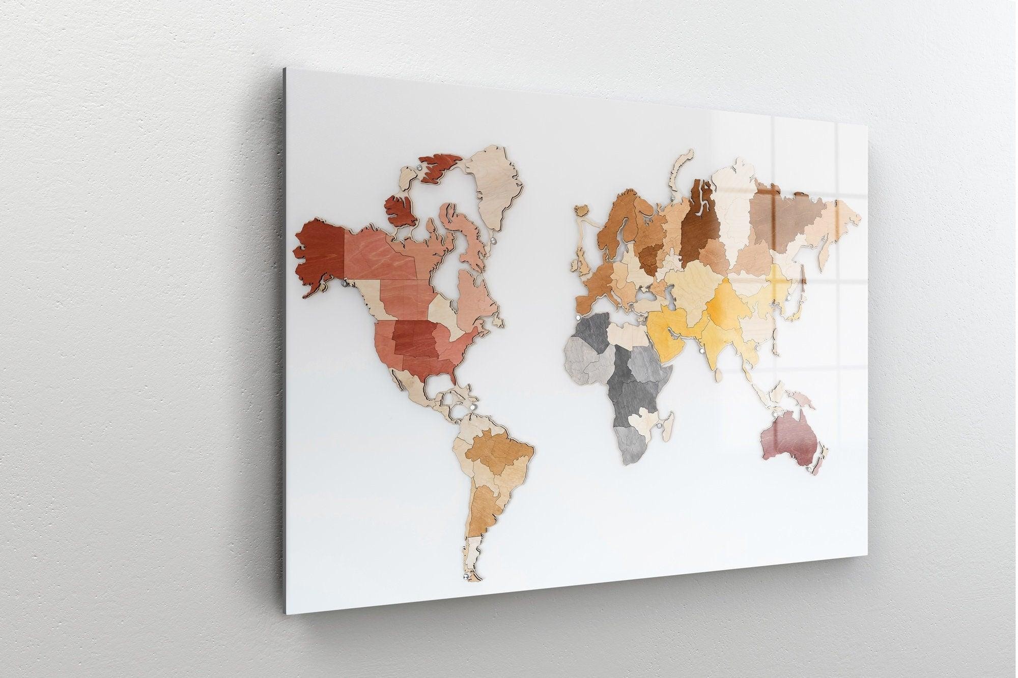Renkli Dünya Haritası Cam Tablo