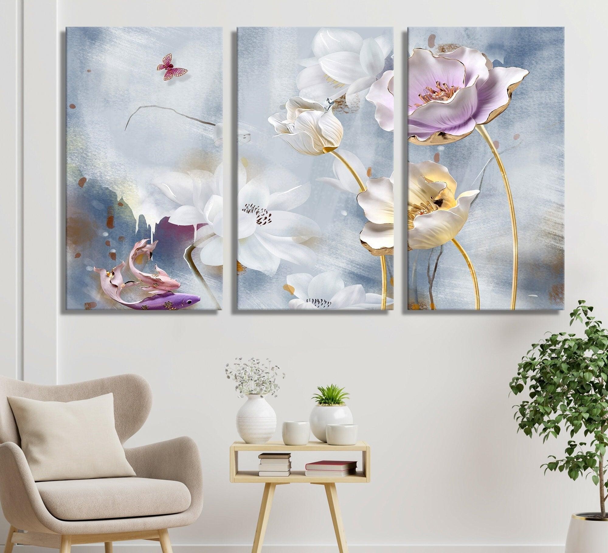 Home Decor 3D Flower Canvas Wall Art | Paintings on Canvas, Minimalist Wall Art, Wedding Décor, Boho Wall Décor, 3d flower wall decor