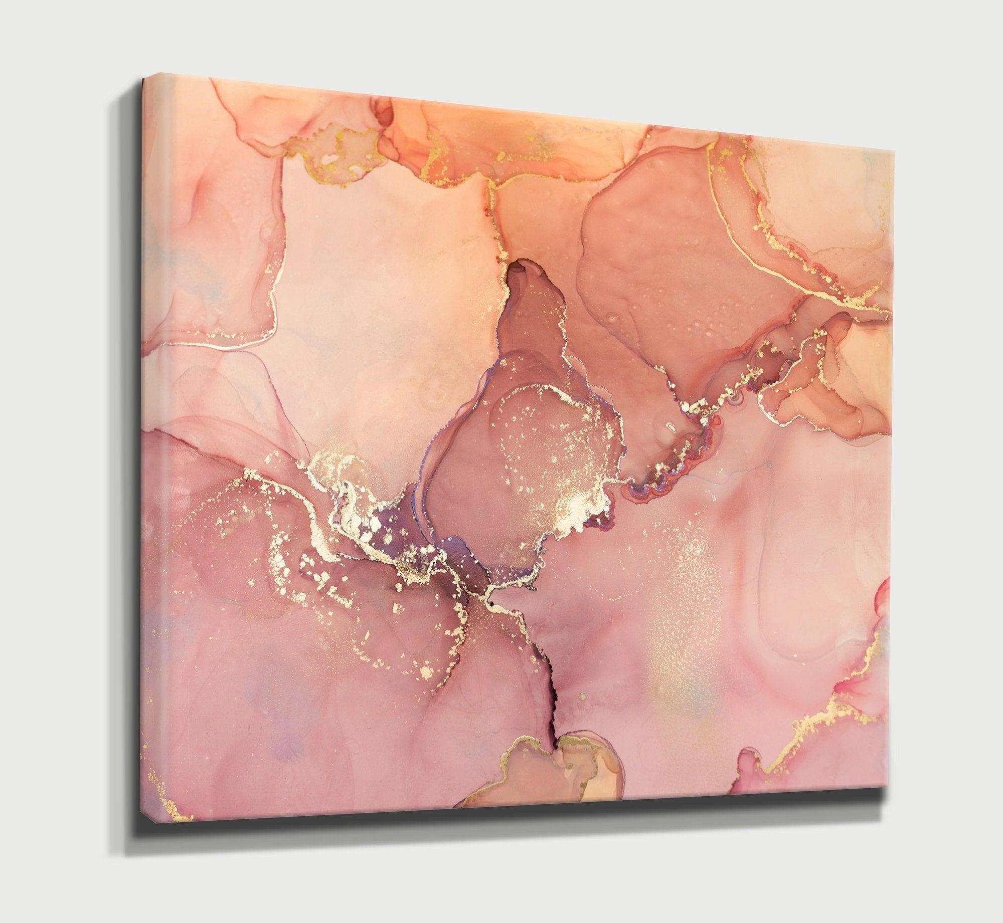 Marble canvas Wall Art | Luxury Abstract, Gold and pink Abstract Wall Art, Gold Marble wall hanging, Marble Wall Decor, pink wall art