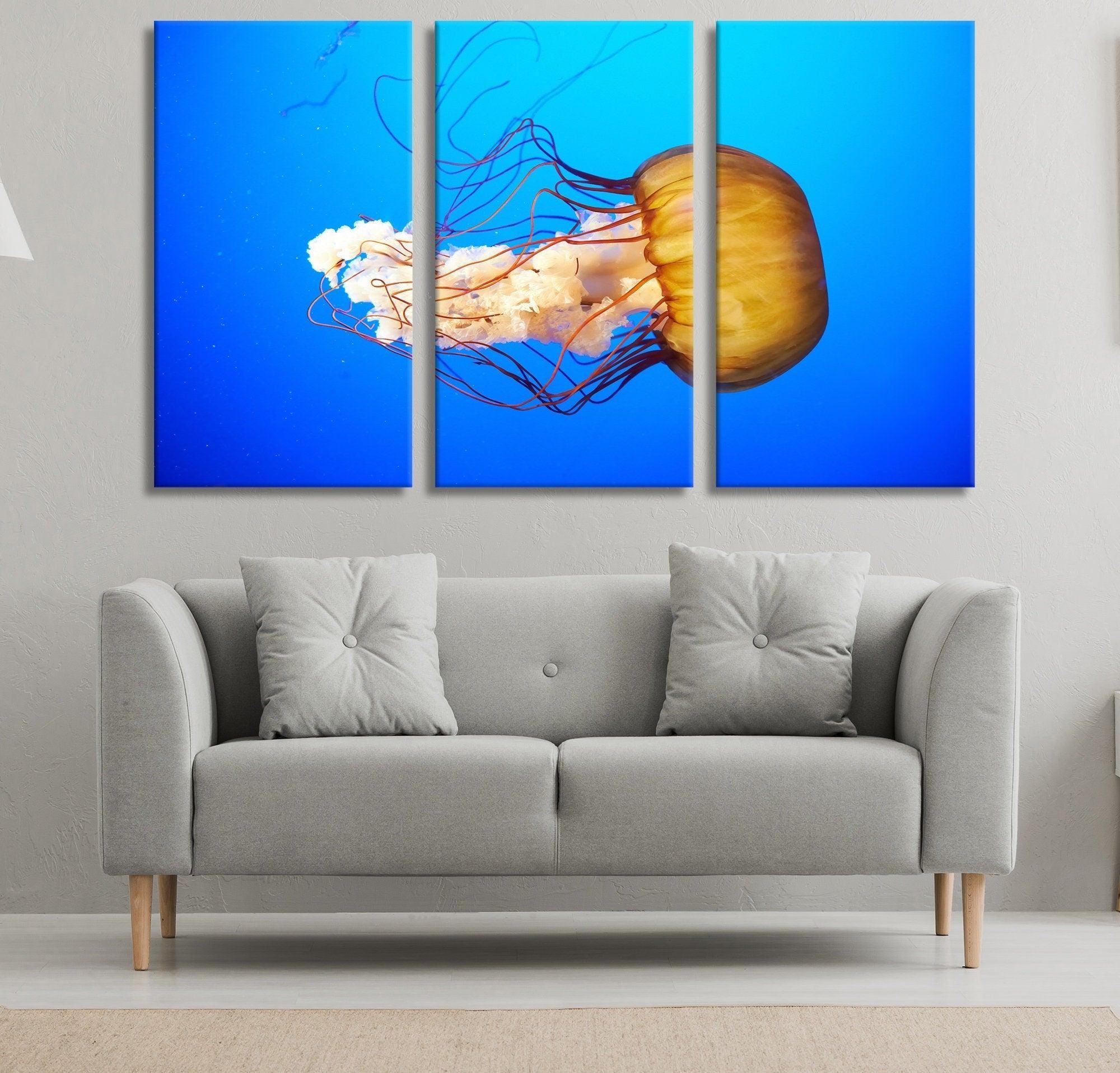 yellow Jellyfish Wall Art glass Print | Marine Life art, animal art, Tropical Wall Art , glass art, tempered glass wall art, interior design