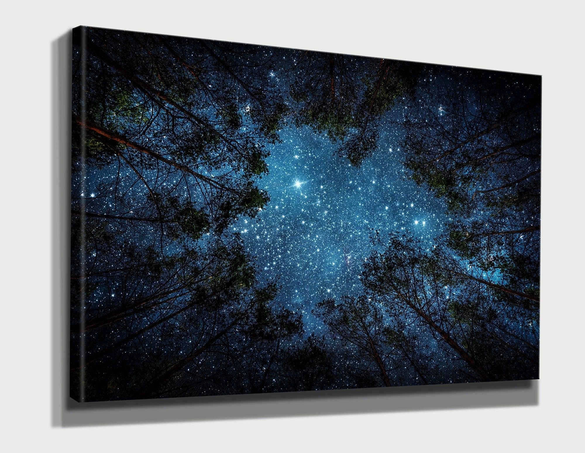 Night Sky Milky Way | Office Decor, Home Décor, Tree Wall Art Canvas Multiple Sizes, Wrapped Canvas Print Wall Art, Stars canvas wall decor