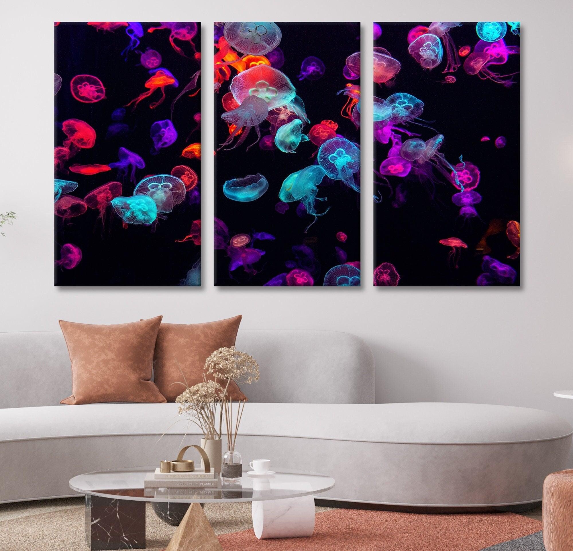 jellyfish Tempered Glass Printing Wall Art| Colourful jellyfish ,Glas Wall Art , jellyfish Canvas Wall Art ,Modern Art, Room Decor