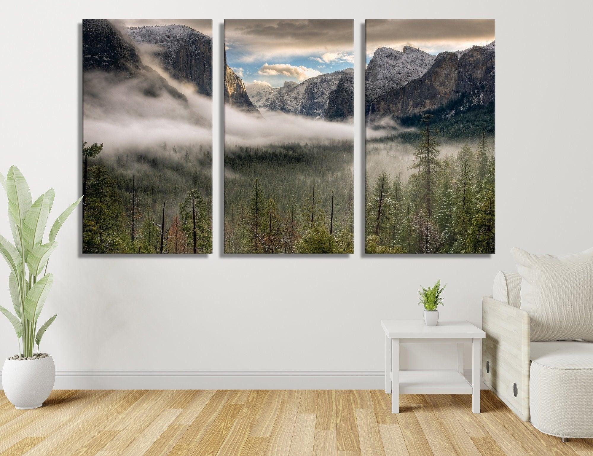 Magical foggy Canvas Art | large ready to hang canvas, Landscape Painting On Canvas, Misty Green Forest wall art, woods canvas art, Gifts