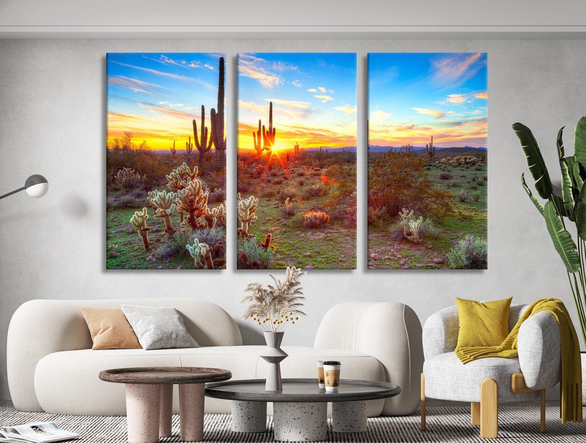 Sonoran Desert Canvas| Giclee home art decor, wall decor, Arizona Sunset Canvas Print Wall Art, Set of 3 Desert Print, Canvas Multiple Size