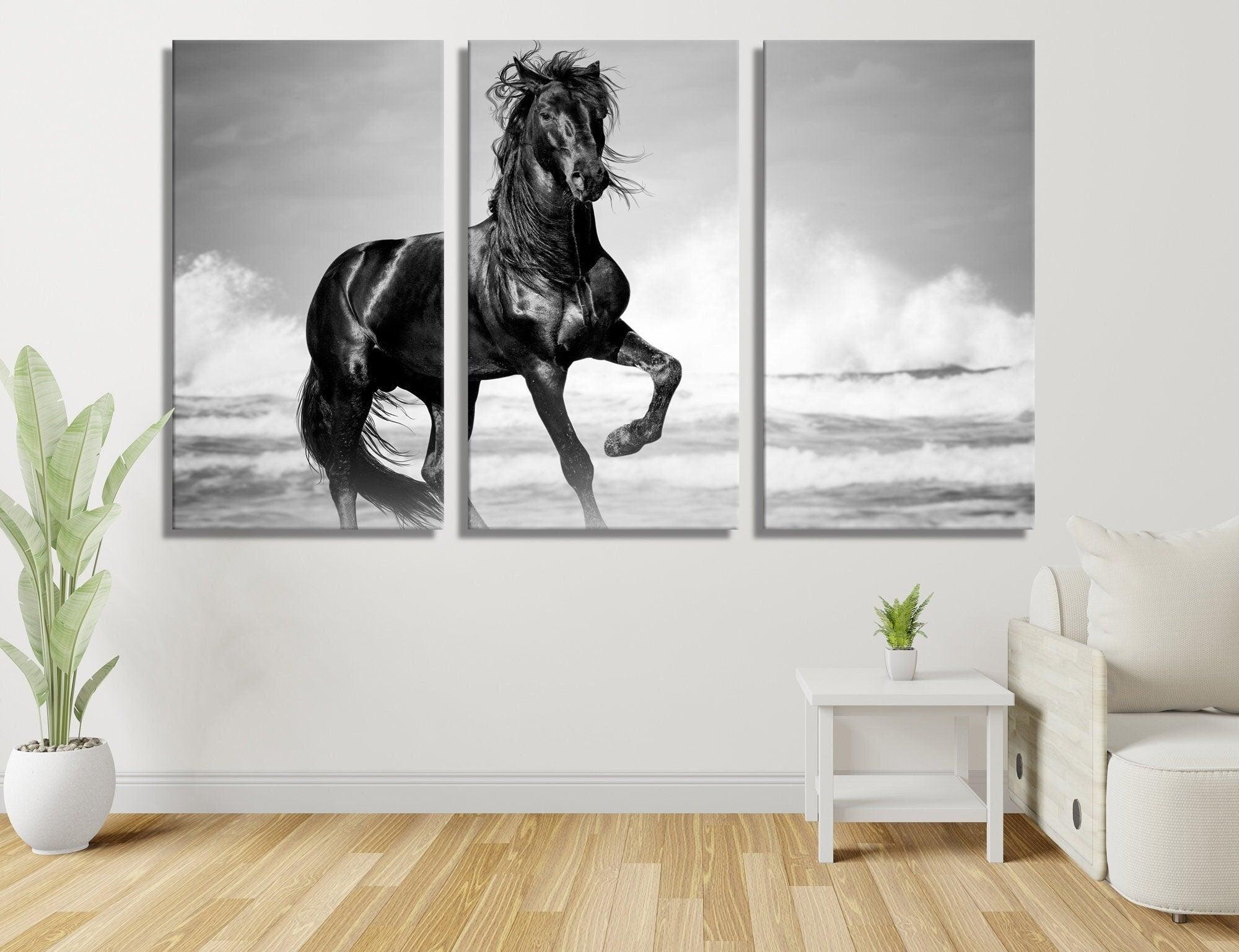 Black Horse Canvas wall art| Set of 3 Wall Art, Horses Portraits Wall Art Set, Western Decor, Rustic home decor Large wall art, Equine art