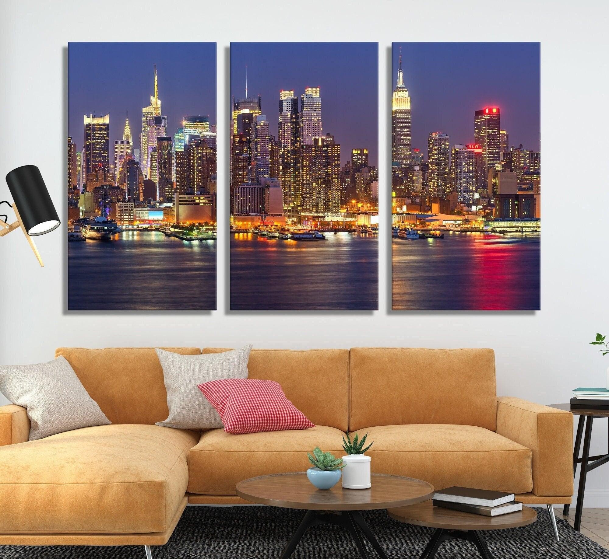 New York canvas wall art | 3 Panels Art Canvas, Large Canvas Wall Art, bedroom wall art, skyscraper wall art, multi panel, Cityscape Photo