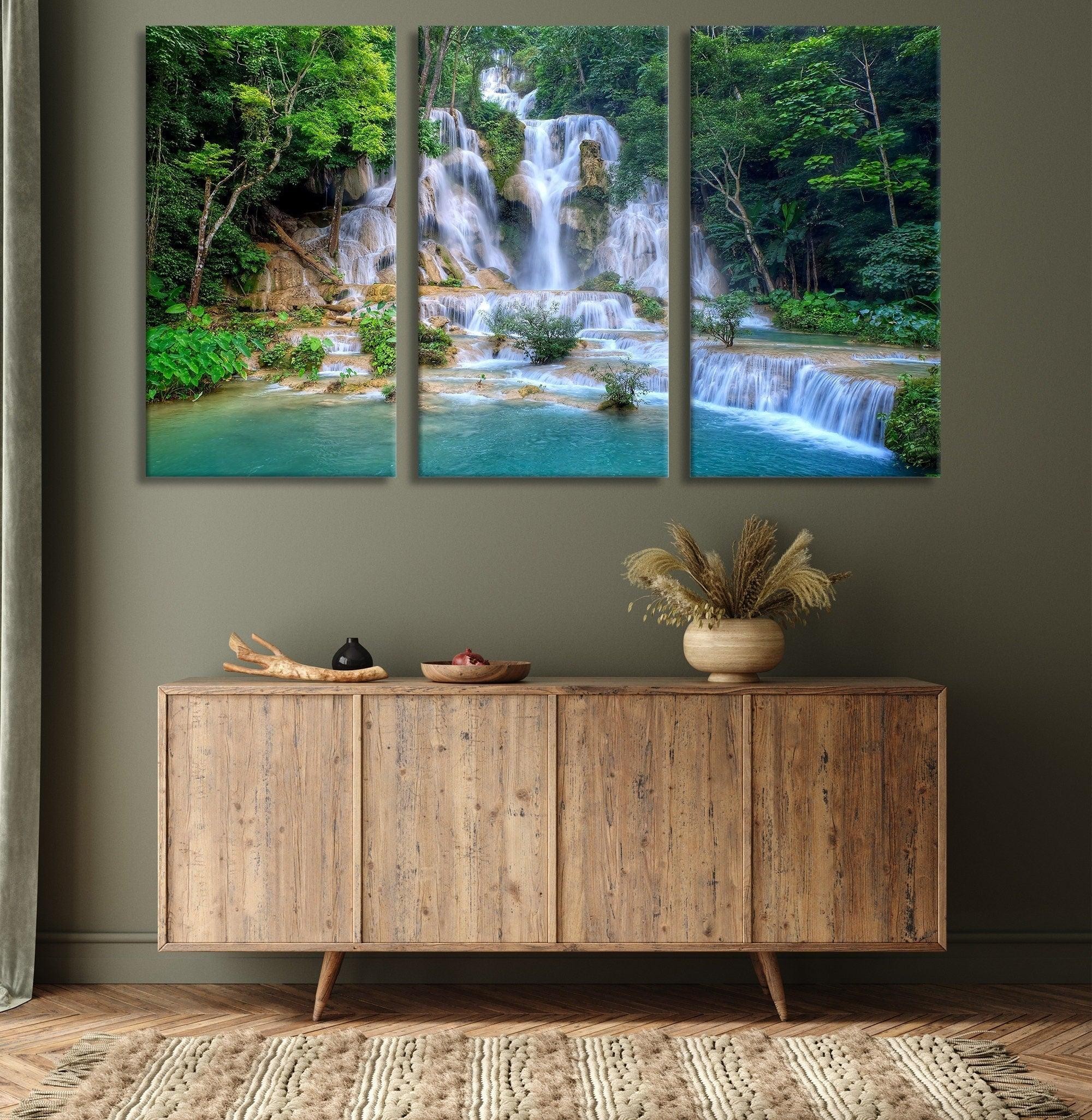 Waterfall Tempered Glass Printing Wall Art| waterfall art, waterfall canvas wall art, bedroom wall art, farmhouse wall decor, waterfall art