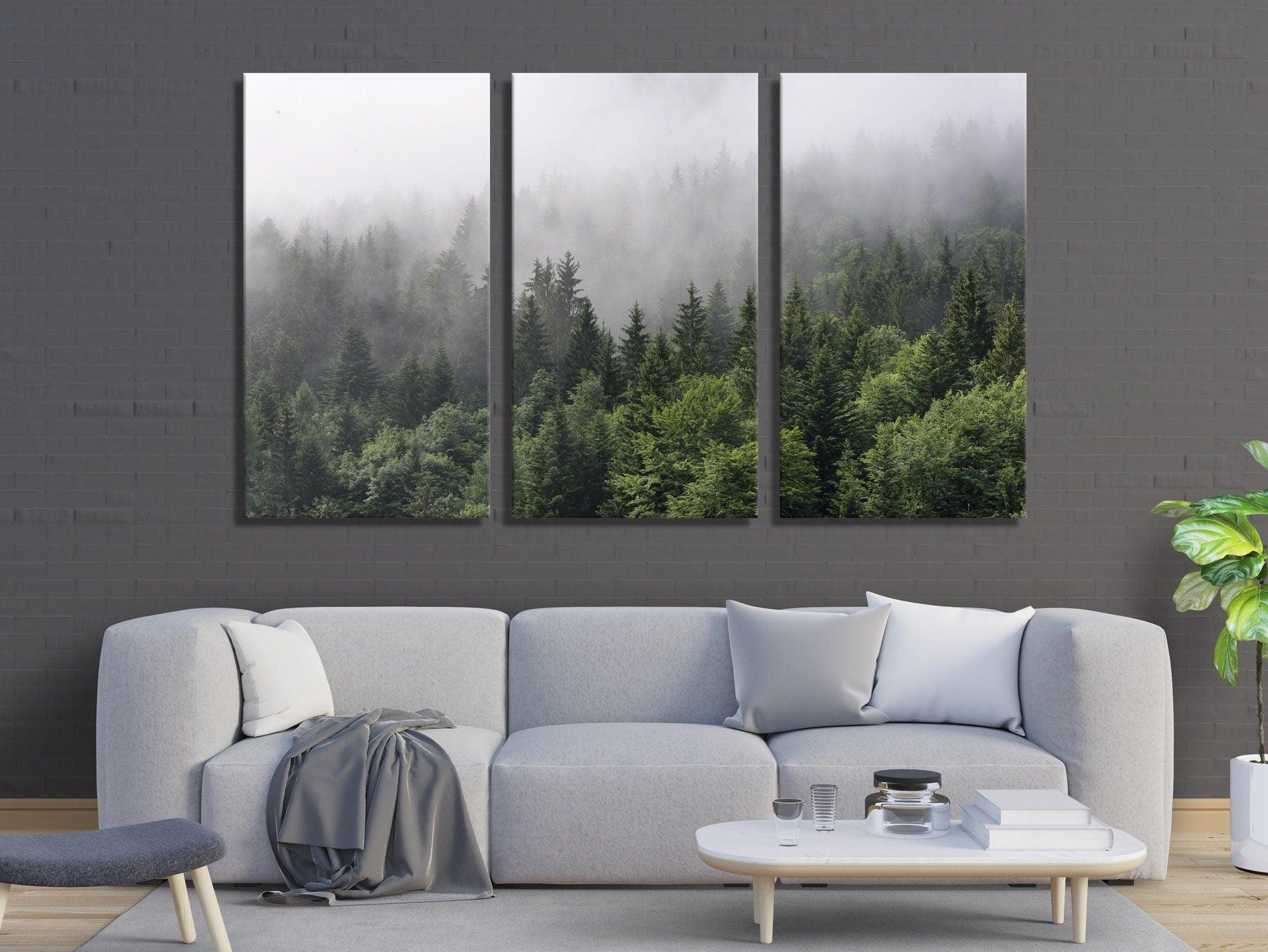 Set of 3 Foggy Forest Prints |  Forest canvas wall art, Foggy trees, Room decor, Office wall decor, wall hanging, Fine art, Modern Art Gift