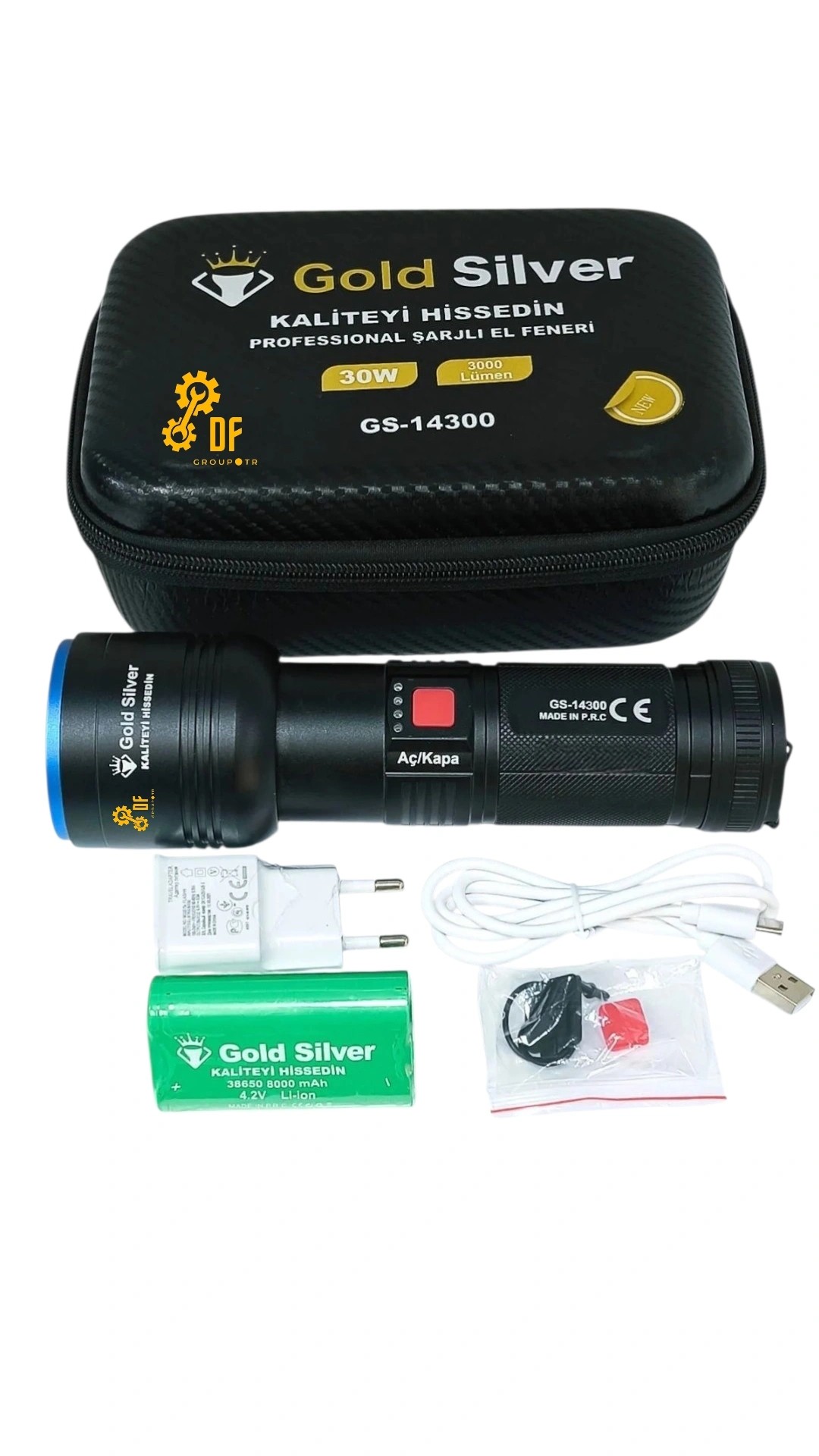 Gold Silver 30W 3000 Lümen Şarjlı El Feneri | Profesyonel Set