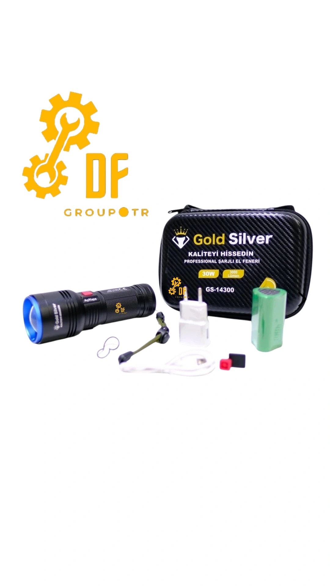 Gold Silver 30W 3000 Lümen Şarjlı El Feneri | Profesyonel Set