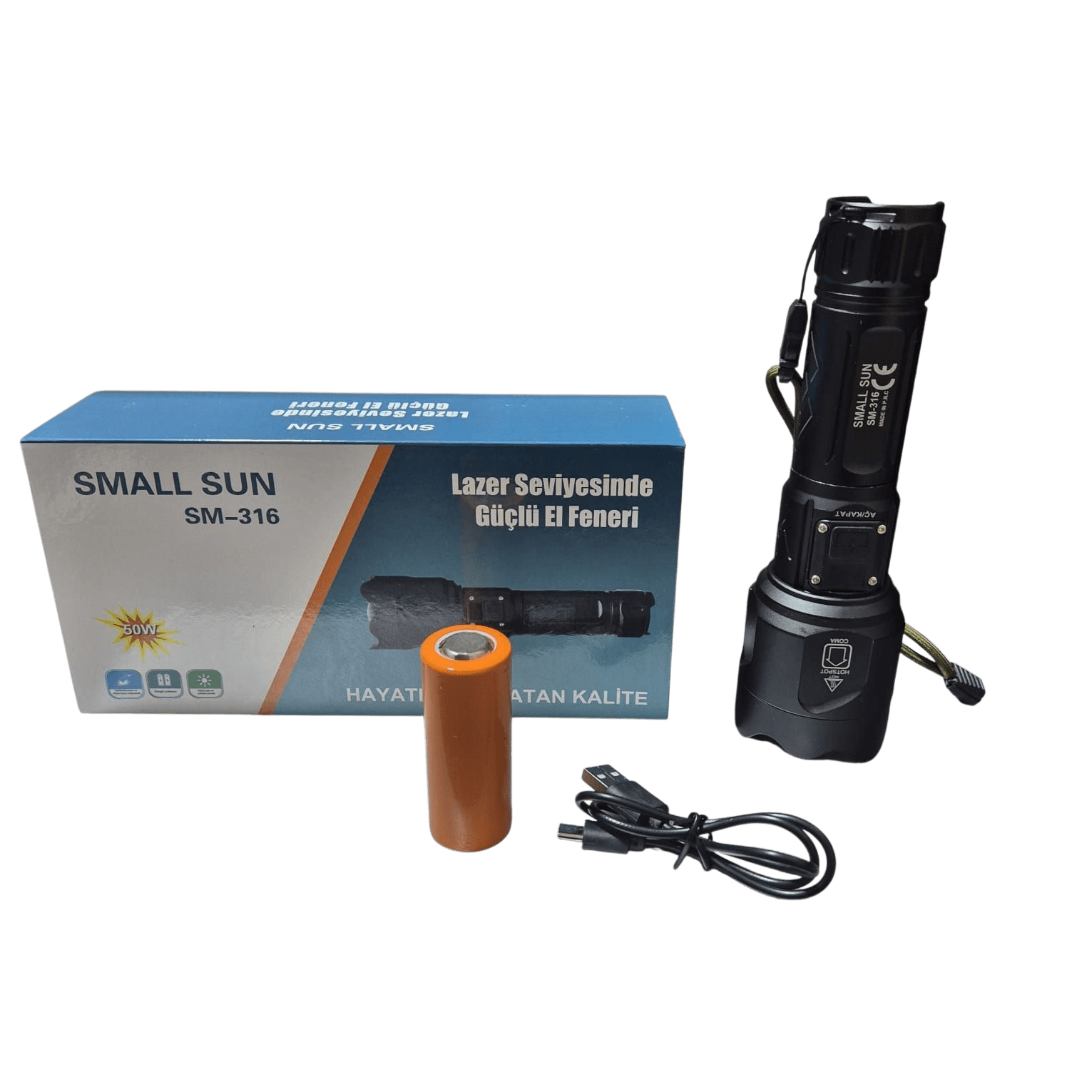 Small Sun SM-316 Lazer Seviyesinde Güçlü El Feneri – 50W Şarjlı