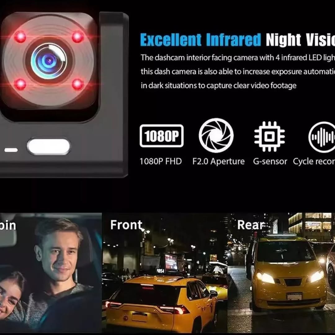 WiFi Destekli Full HD 1080P 3’lü Araç Kamerası (Ön + İç + Arka Kamera) – Black Box Traffic Recorder
