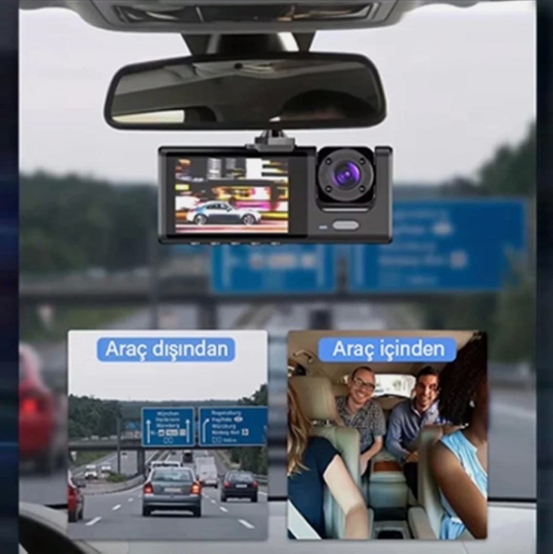 WiFi Destekli Full HD 1080P 3’lü Araç Kamerası (Ön + İç + Arka Kamera) – Black Box Traffic Recorder
