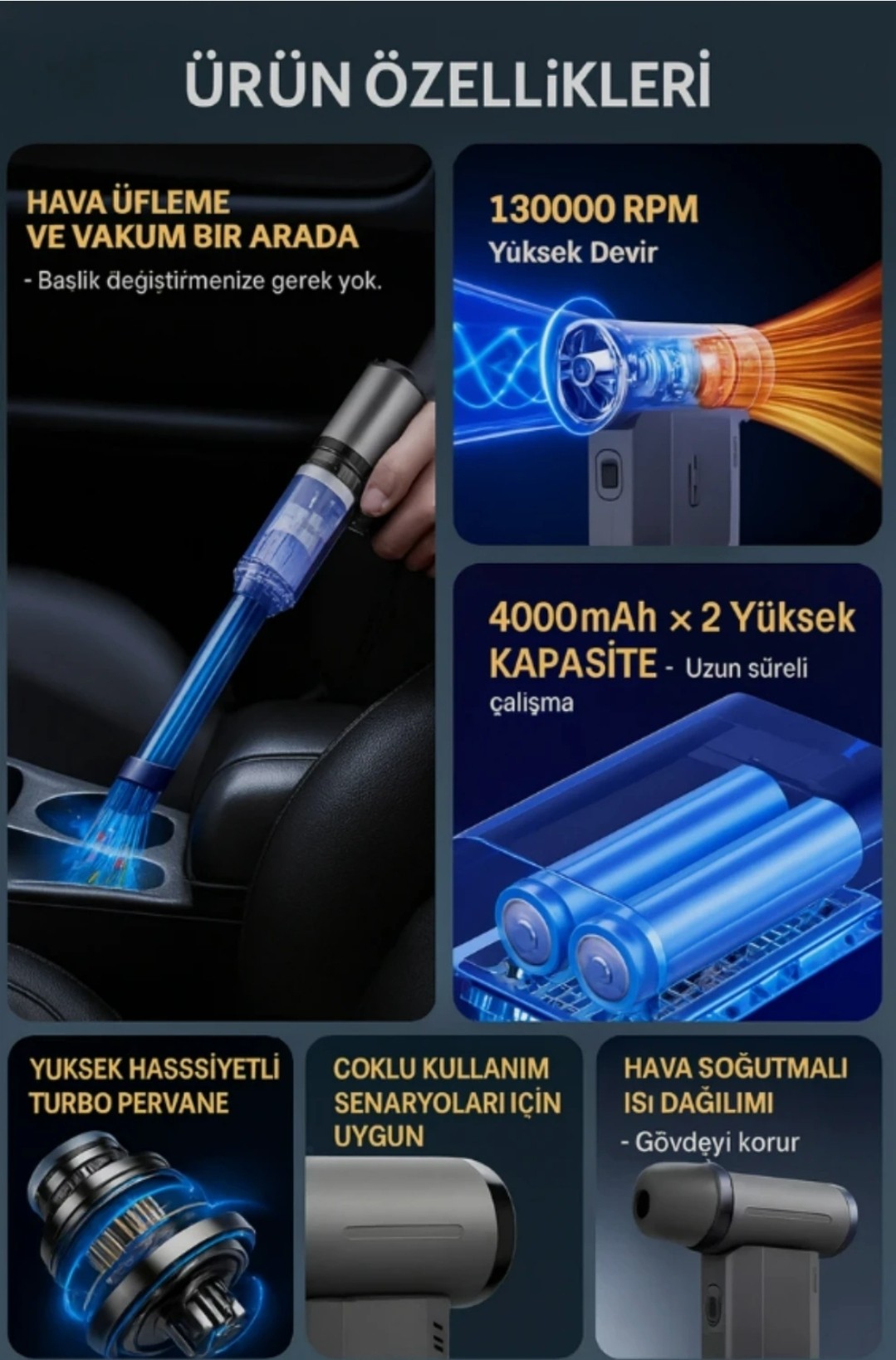 El Tipi Hava Üfleyici – Vakumlu Mini Süpürge