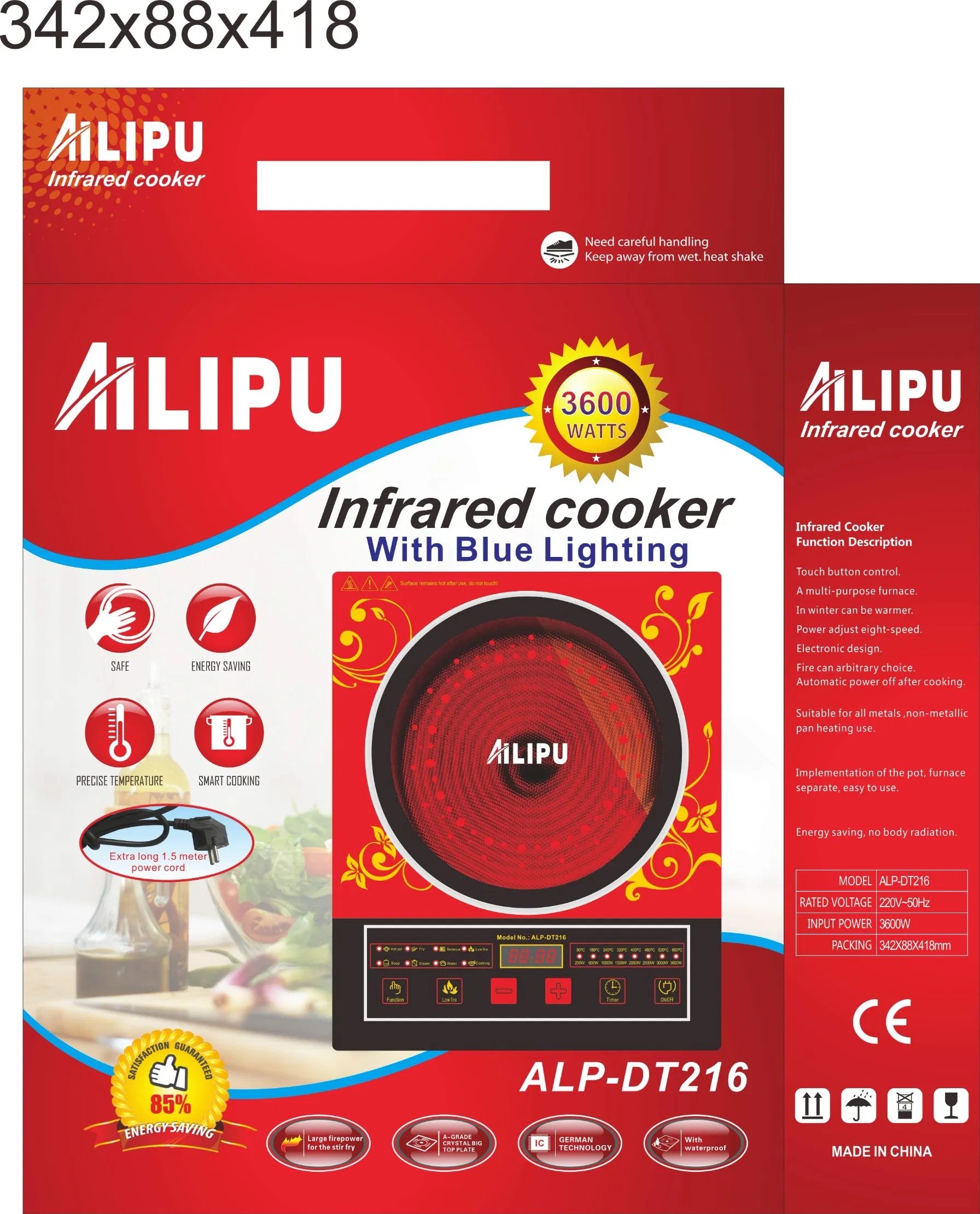 Ailipu ALP-DT216 3600W İnfrared Ocak – Tüm Tencerelerle Uyumlu