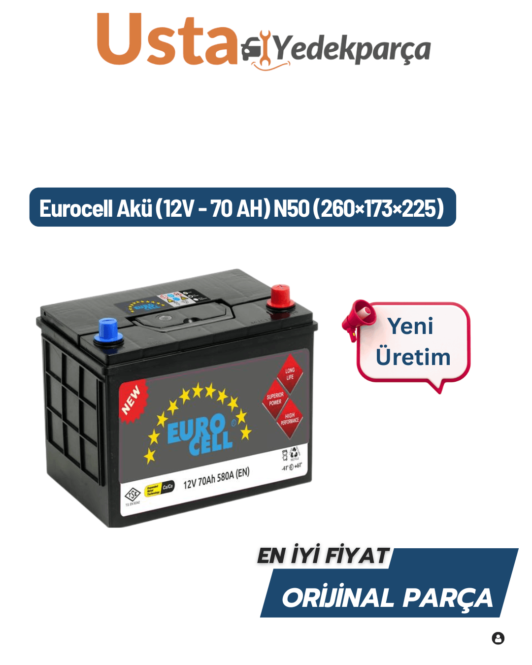 EUROCELL 12V 70 AH AKÜ 580 A (EN) (260*173*225)