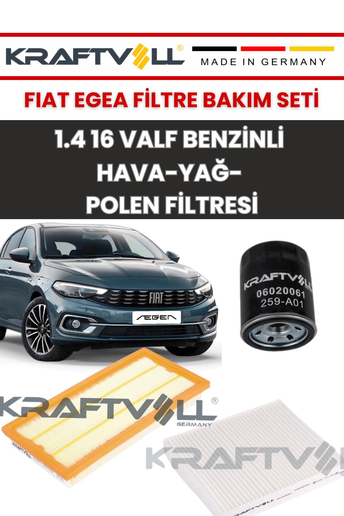 Fiat Egea 1.4 16 Valf Periyodik Bakım ve Filtre Seti (Hava + Yağ+ Polen Filtresi)