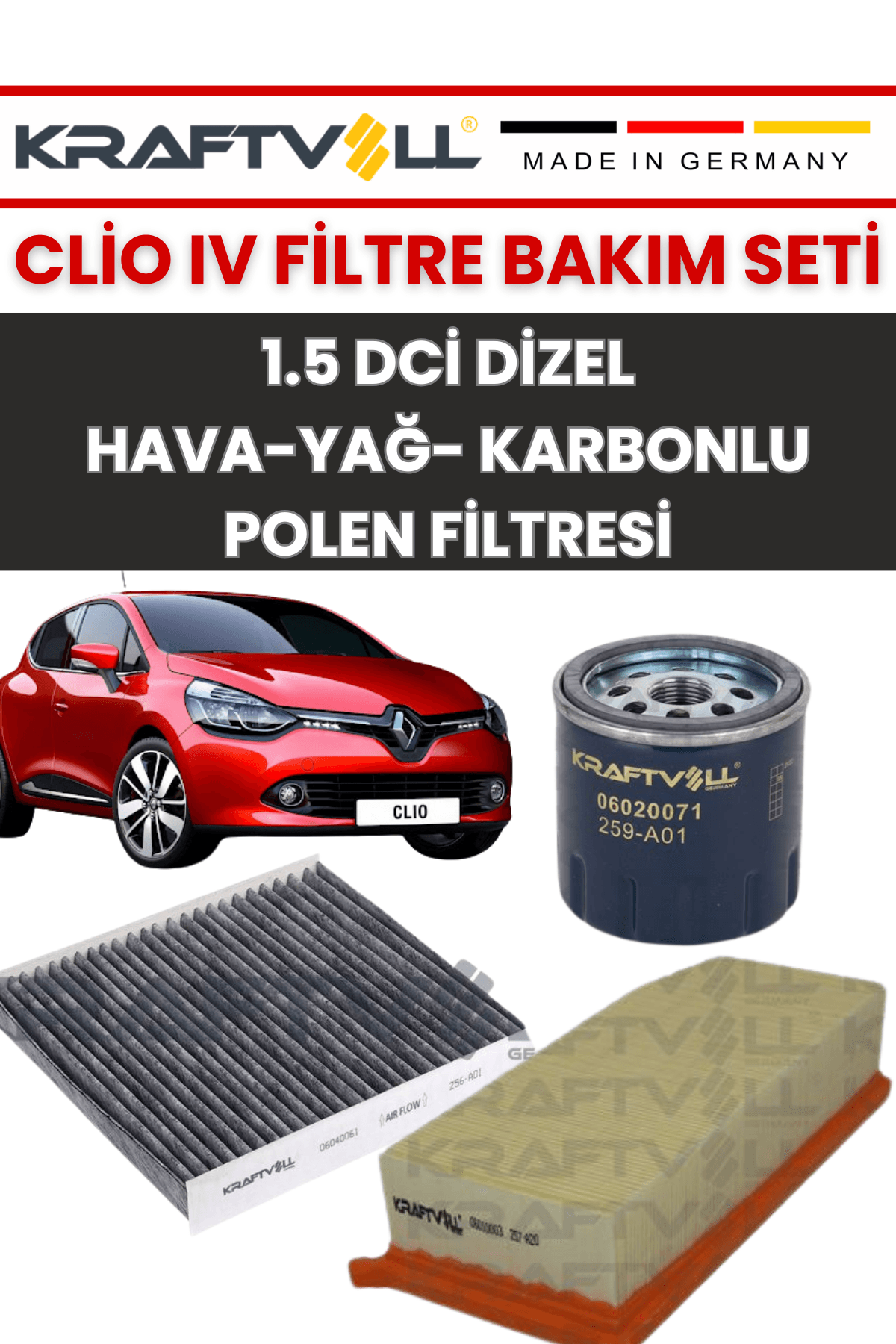 Renault Clio IV 1.5 DCI Dizel Periyodik Bakım ve Filtre Seti (Hava + Yağ+ Karbonlu Polen Filtresi)