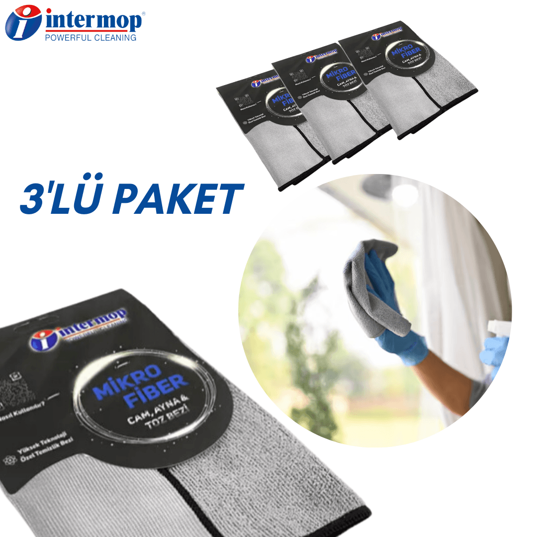 Mikrofiber Cam-Ayna Toz Bezi 3’lü İntermop