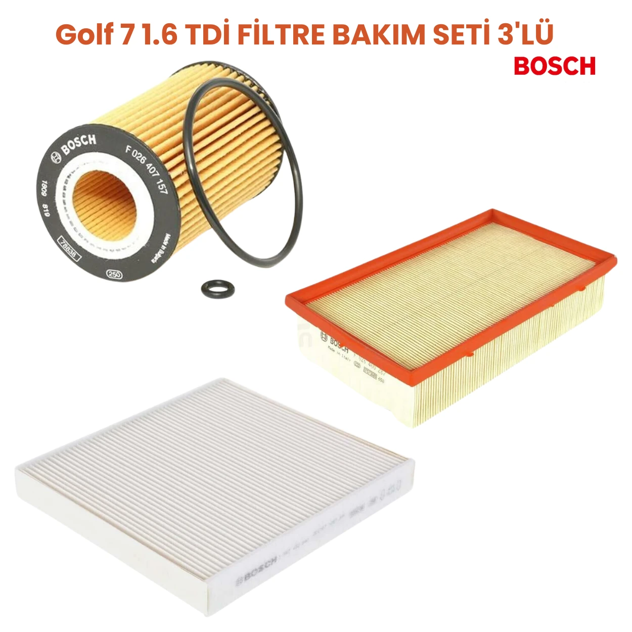 Volkswagen Golf 7 1.6 TDI Filtre Bakım Seti 3'lü (2013-2016) Bosch