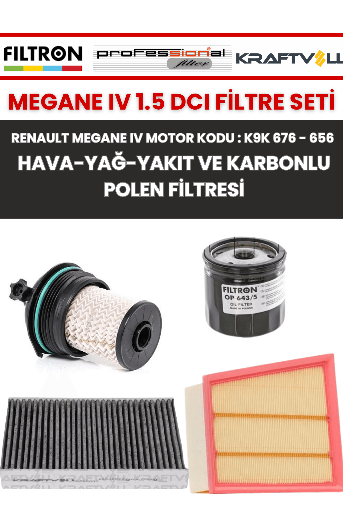 Renault Megane 4 1.5 DCI Filtre Bakım Seti 4'lü