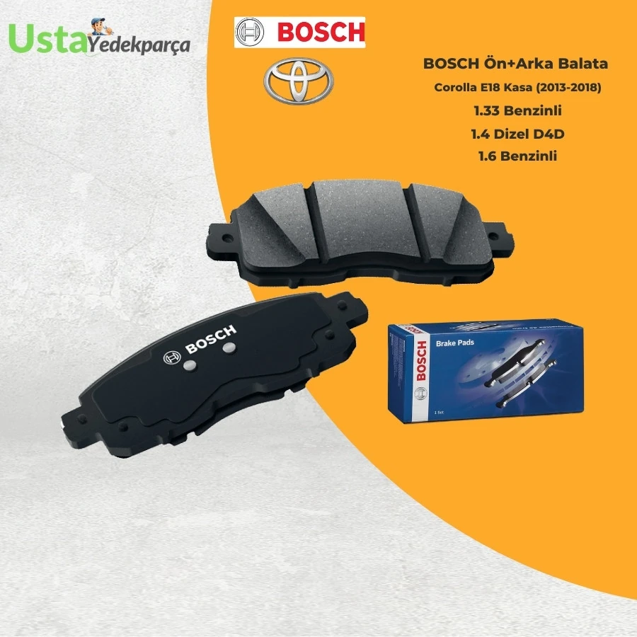 Toyota Corolla 2013-2018 BOSCH Ön ve Arka Fren Balata Seti