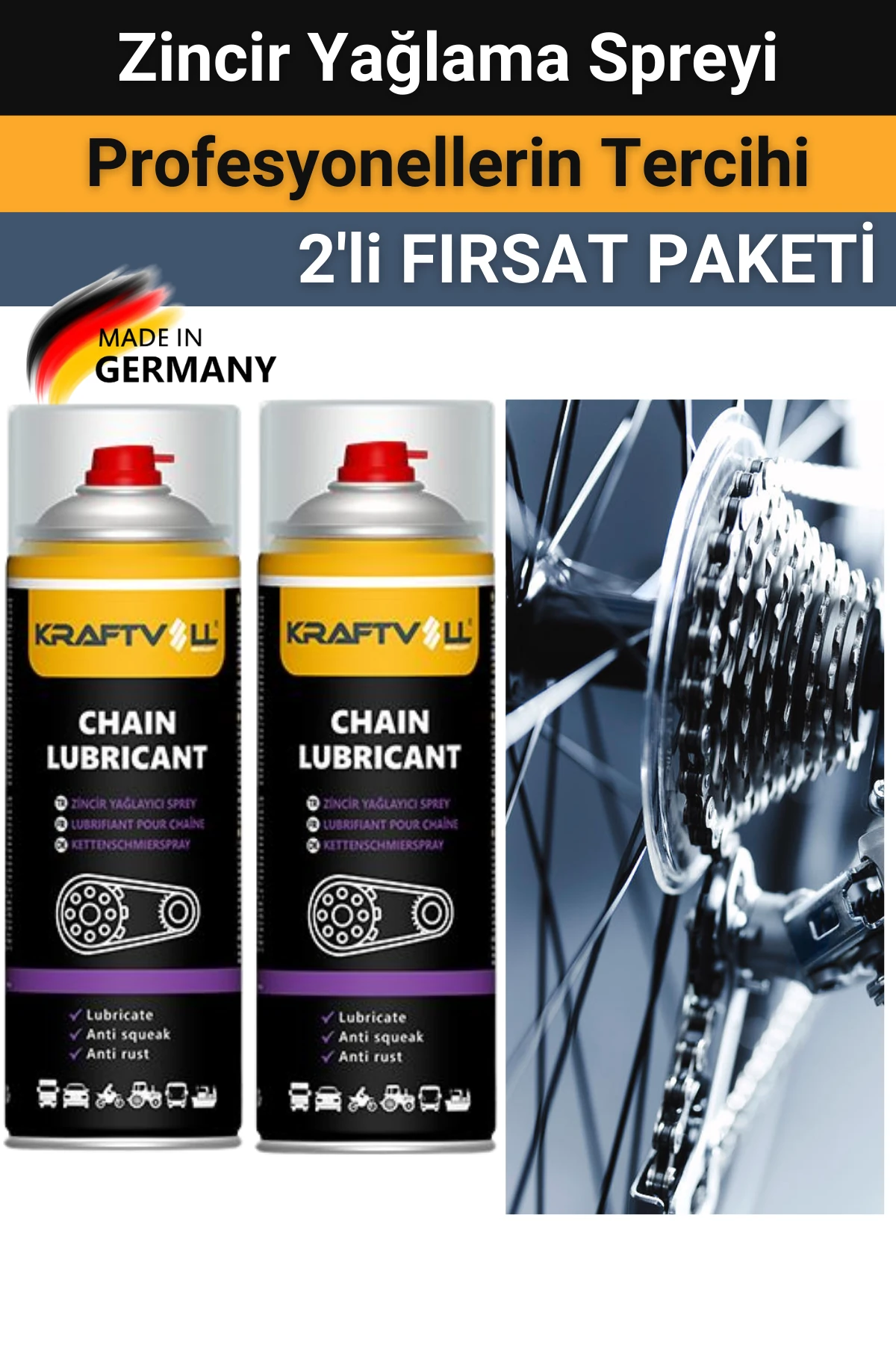 Motosiklet-Bisiklet Zincir Yağlama Spreyi 2 X 400 Ml Made İn Germany