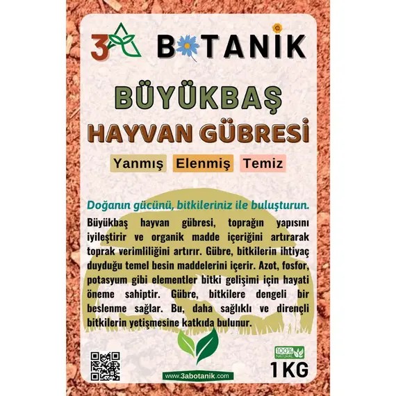 Büyükbaş Hayvan Gübresi- Yanmış- Elenmiş- Kokusuz ve Katkısız Temiz Doğal Gübre- 1 KG