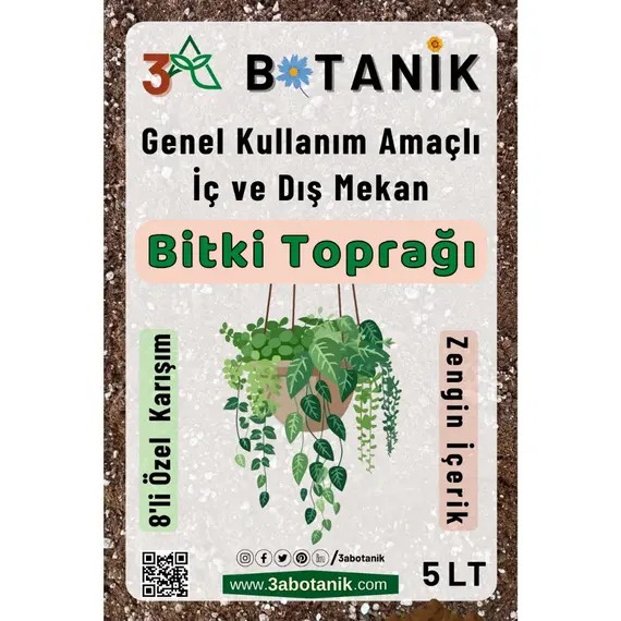 8 Karışımlı Özel Bitki Toprağı- 5 lt. Genel Kullanım Amaçlı- İç ve Dış Mekan Bitki Toprağı