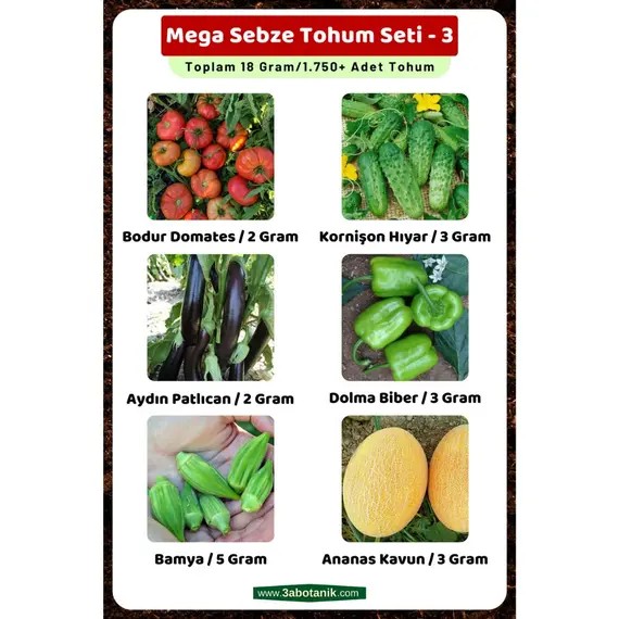 Mega Sebze Tohum Seti - 3- Toplam 18 Gram/1.750 Adet Sebze Tohumu