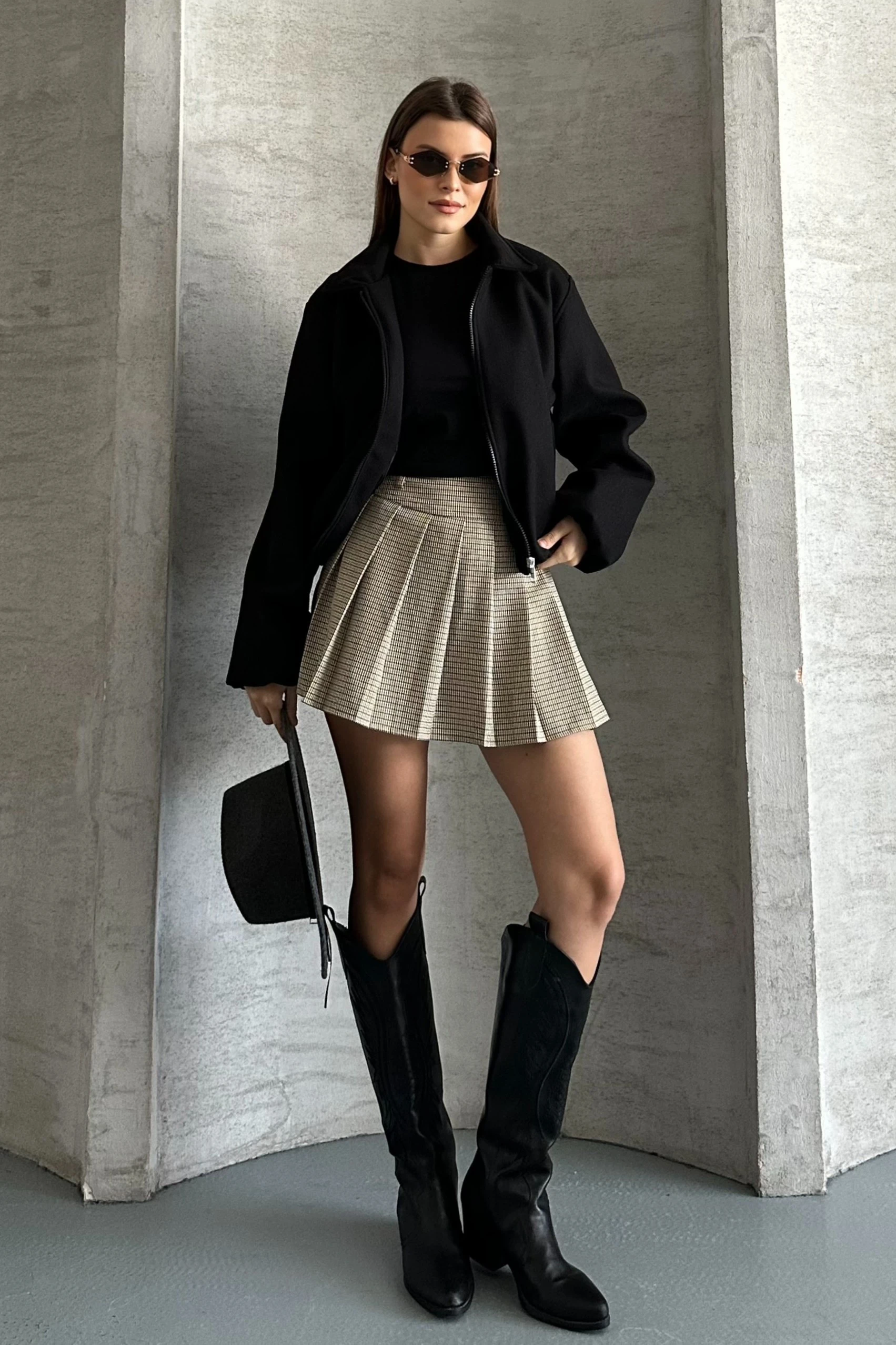 Kadın Oversize Fermuarlı Bomber Ceket – Kaşe Dokulu