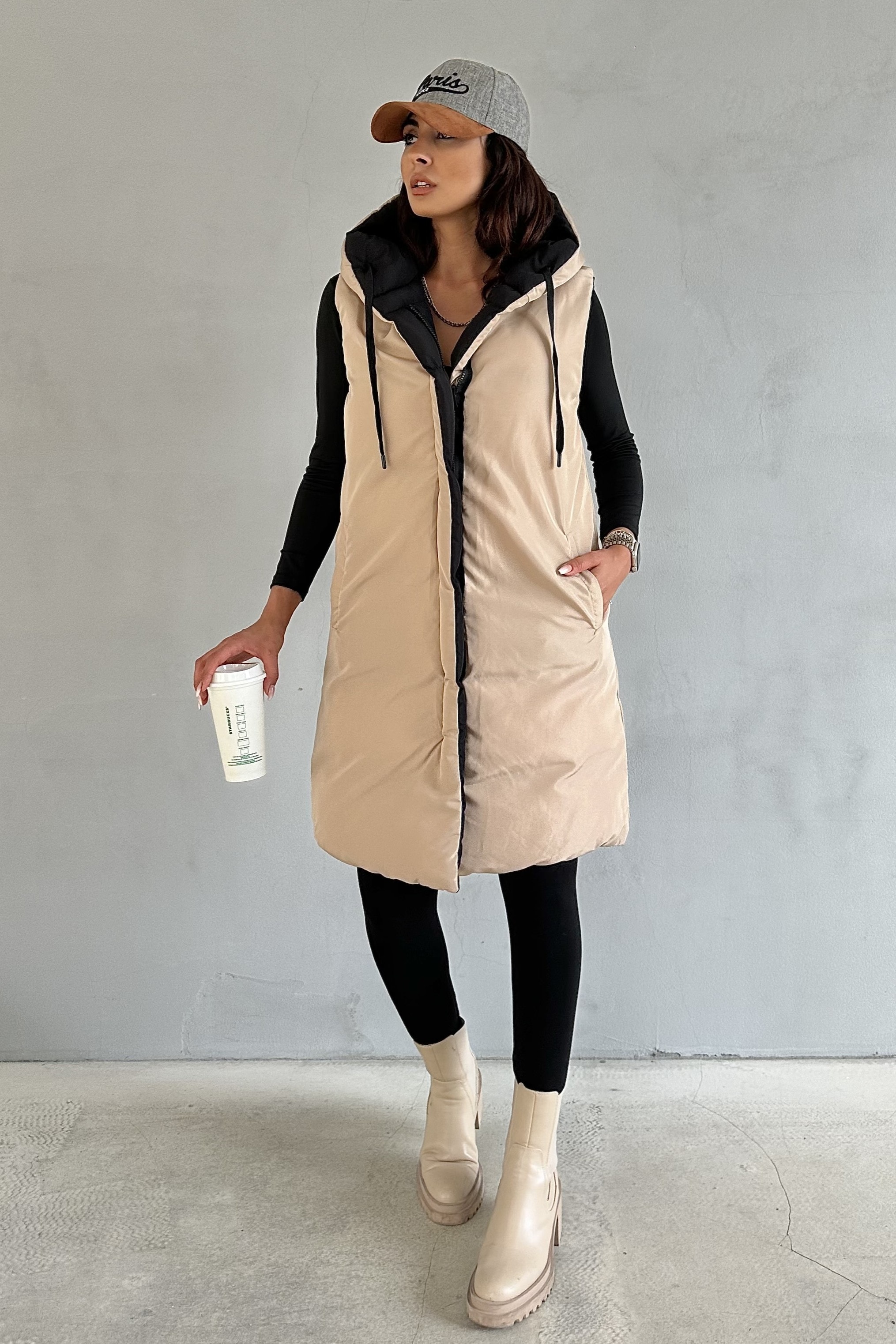 Double-Sided Hooded Long Puffer Vest