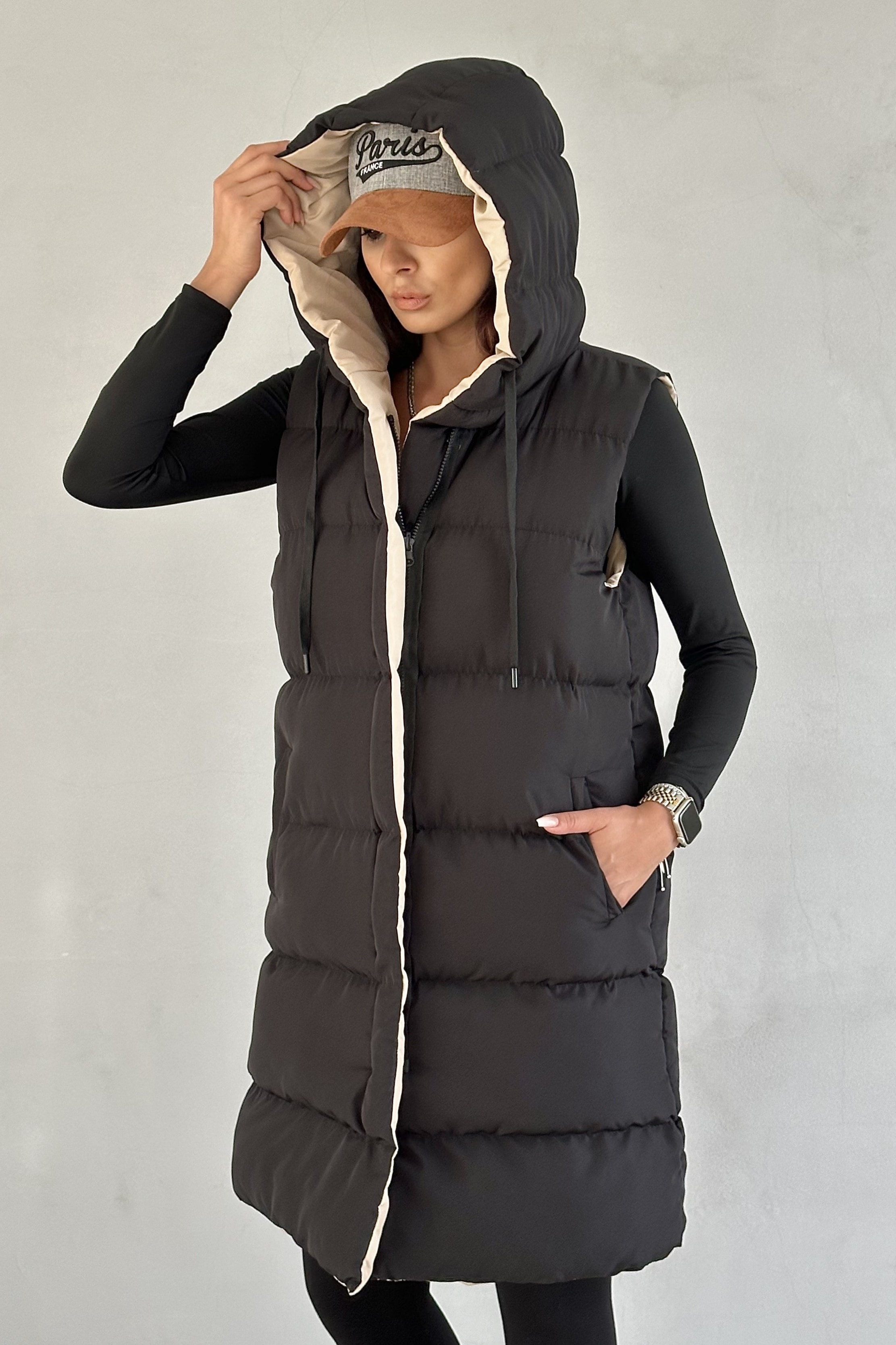 Double-Sided Hooded Long Puffer Vest