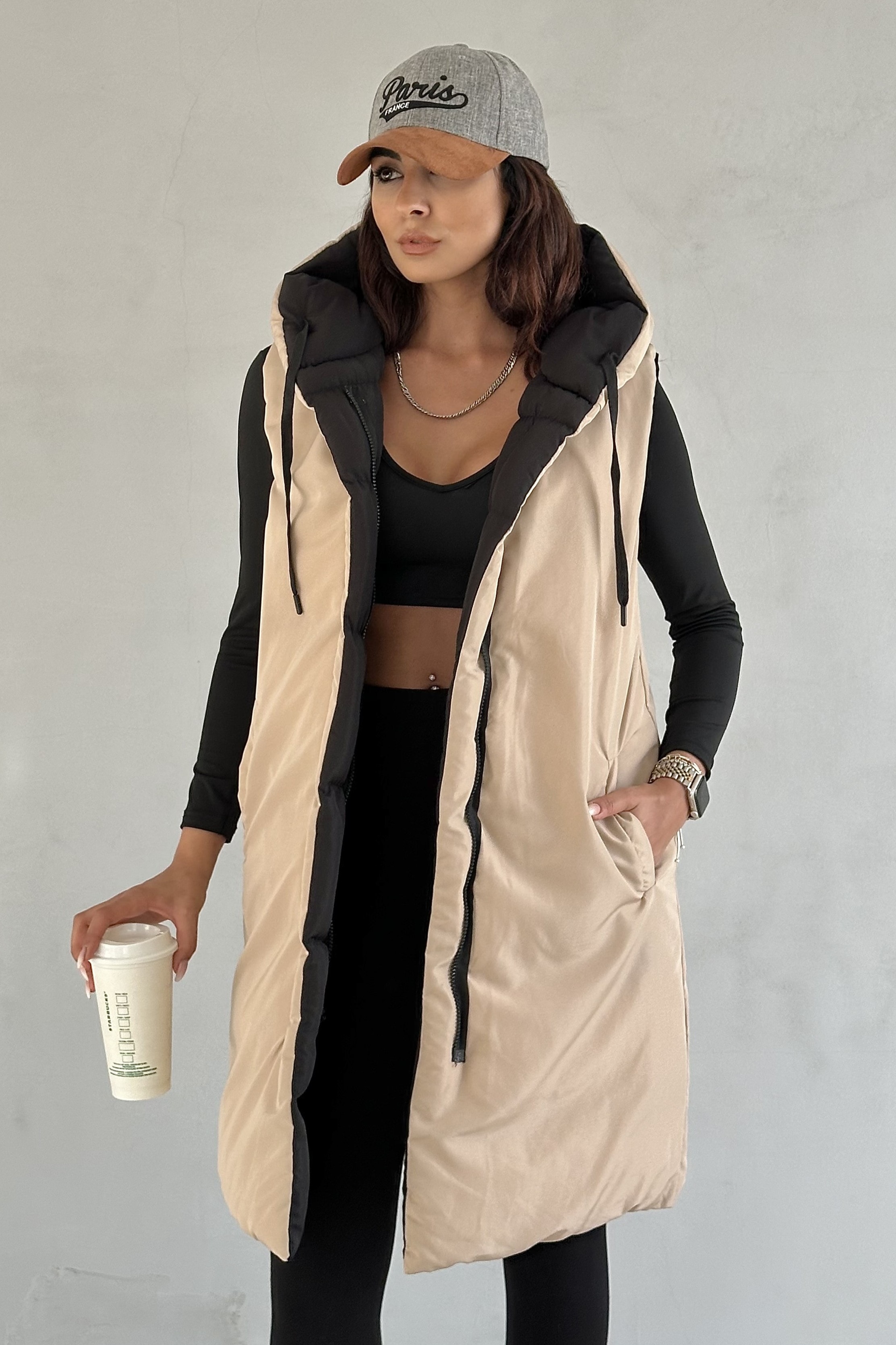 Double-Sided Hooded Long Puffer Vest