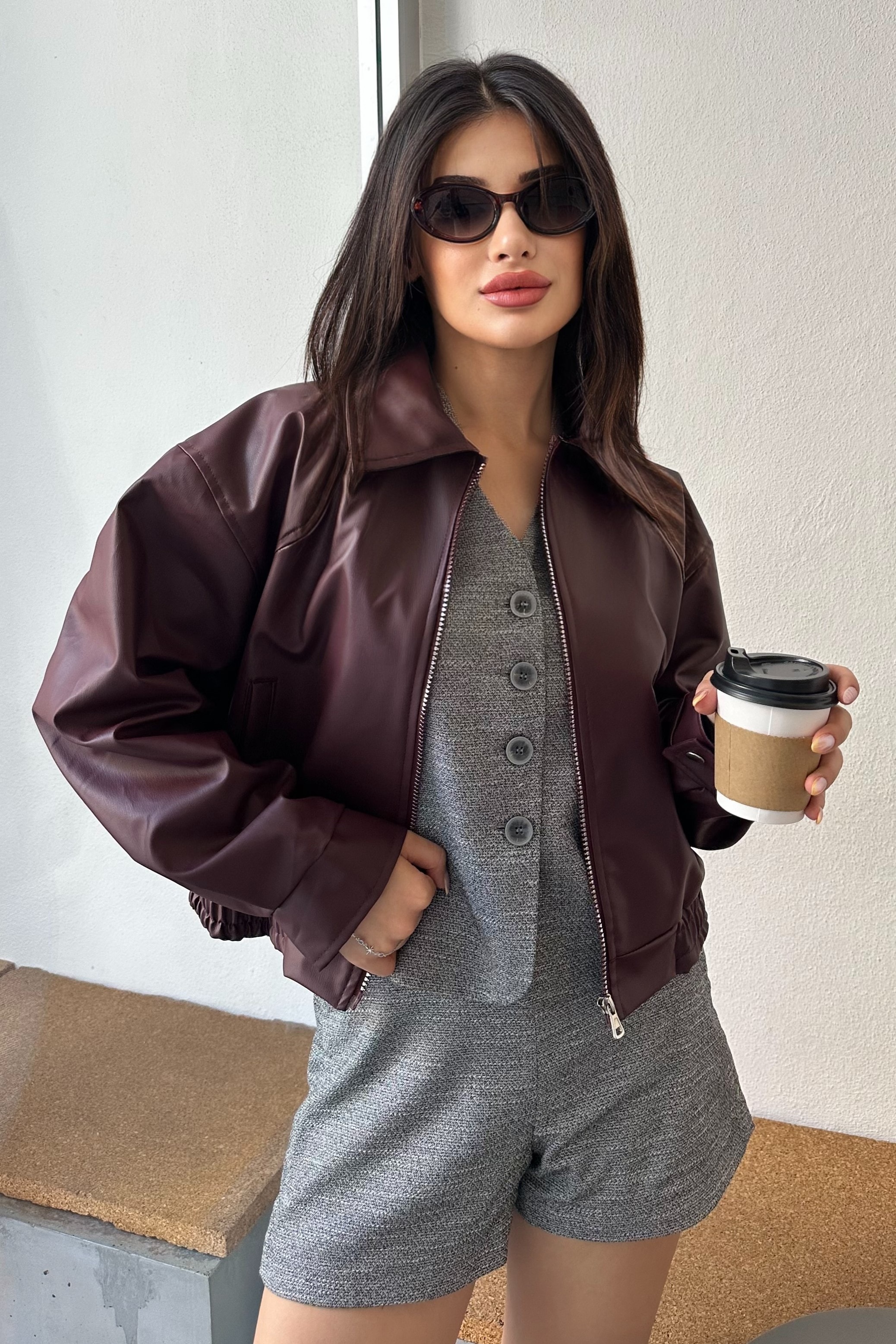 Kadın Oversize Deri Bomber Ceket – Şık, Modern ve Rahat Tasarım - bordo