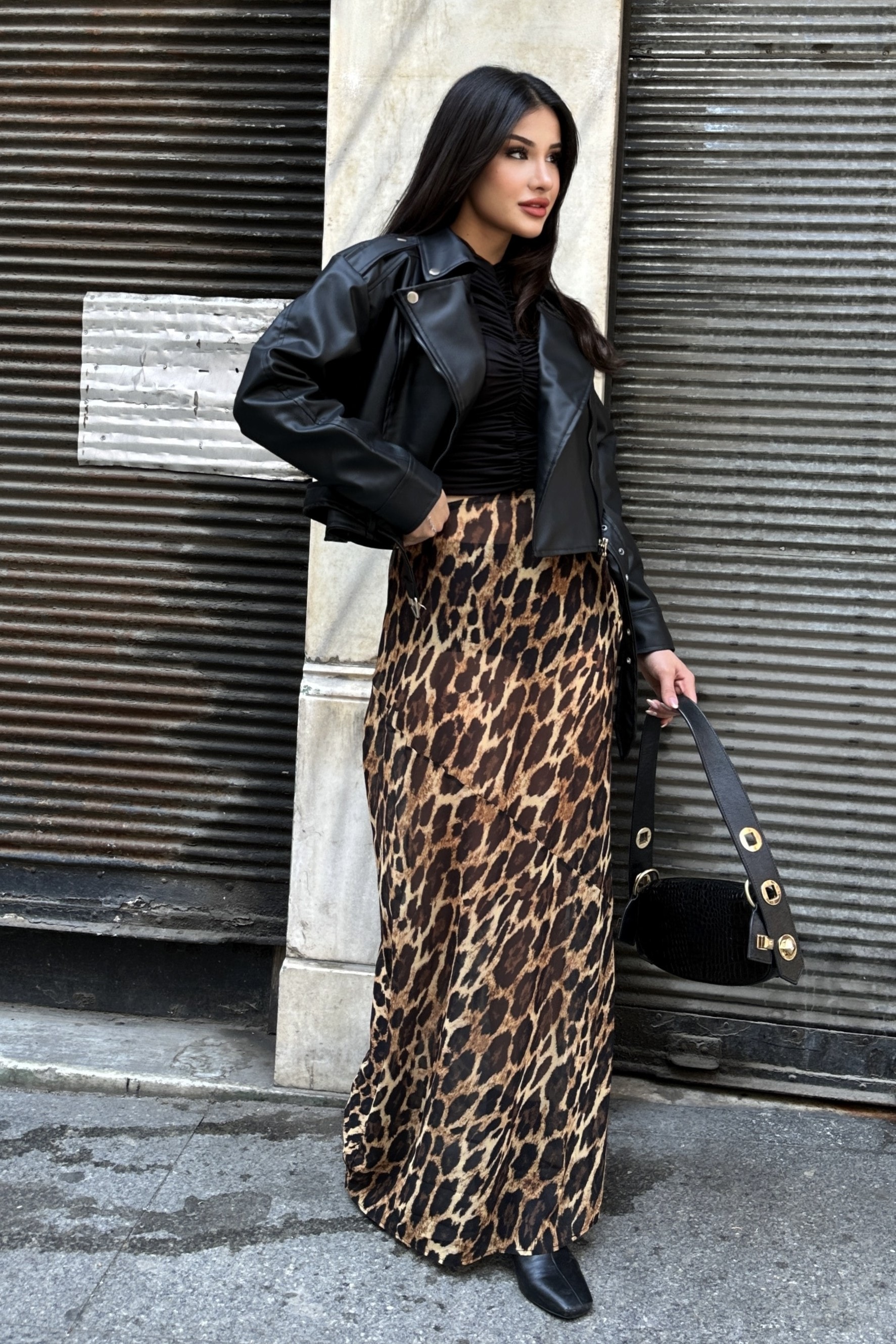 Kemerli Crop Biker Deri Ceket