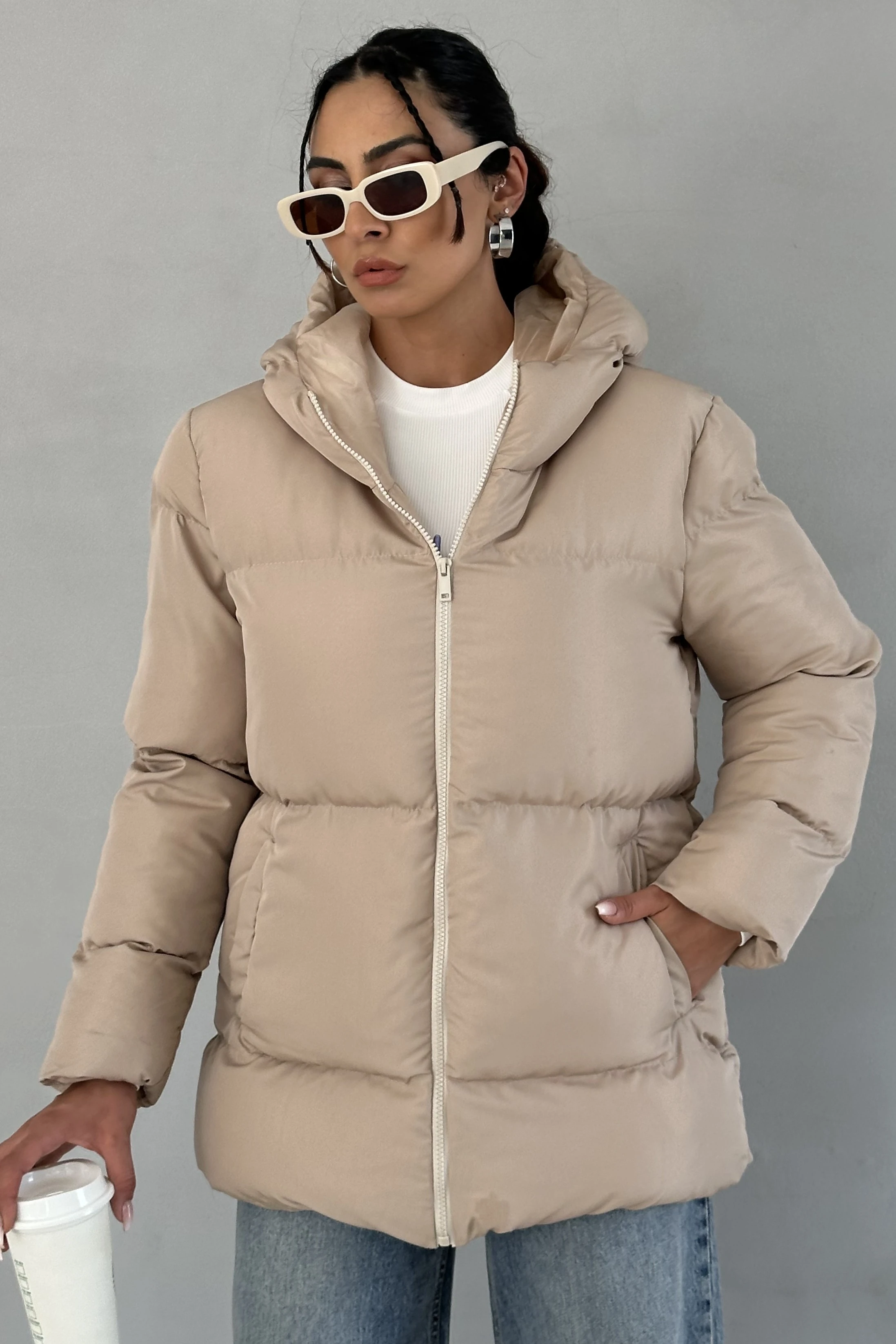 Kadın Kapüşonlu Şişme Mont