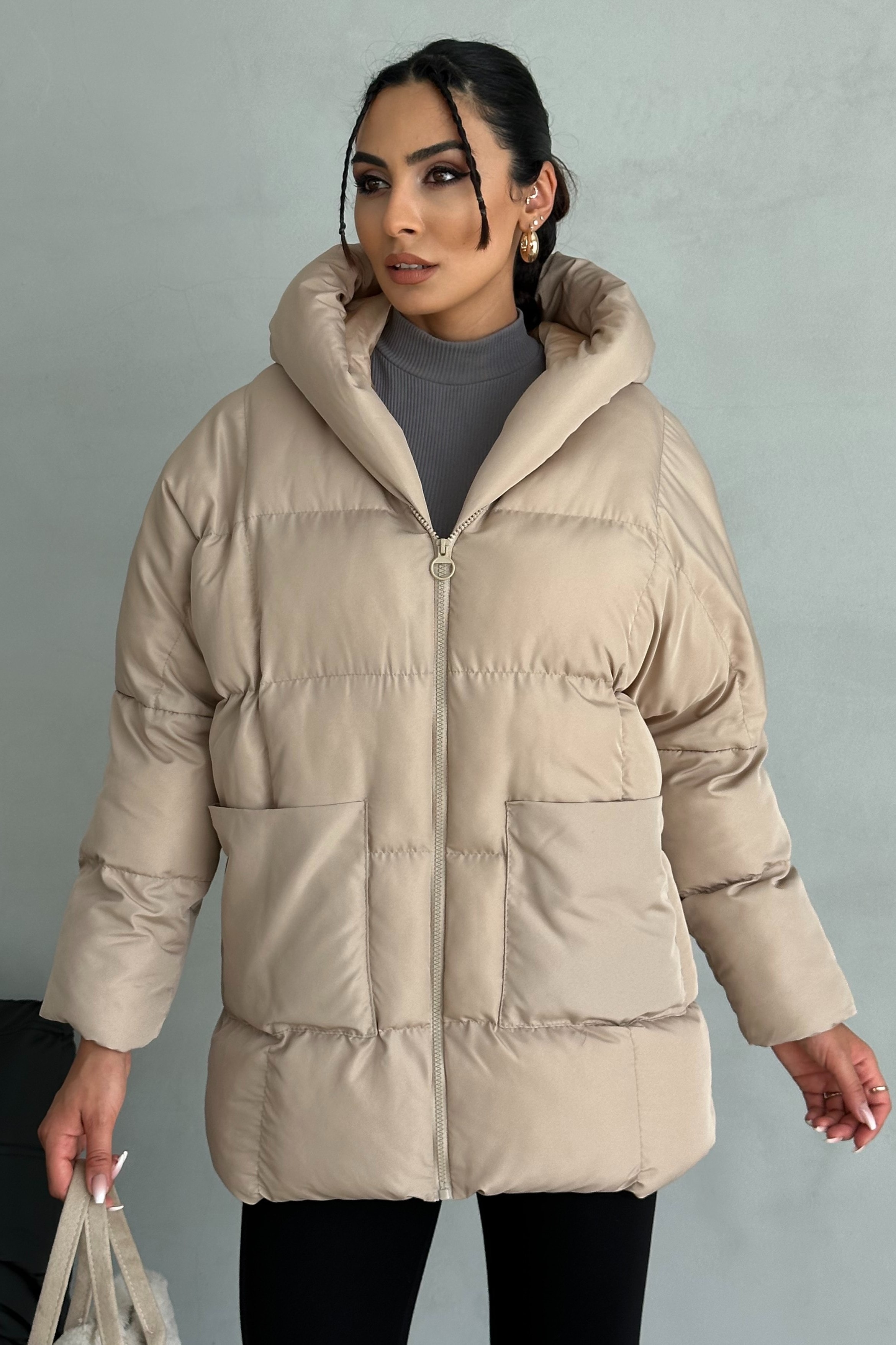 Puffer Kapüşonlu Şişme Yarasa Mont